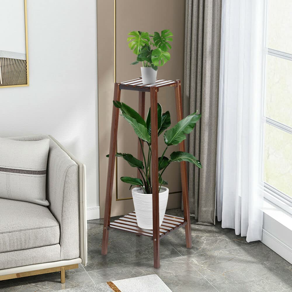 2-Tier Bamboo Plant Stand for Indoor Plants - Flower Pot Holder & Display Rack for Home Decor - Perfect for Living Room, Balcony, or Office (US Stock)