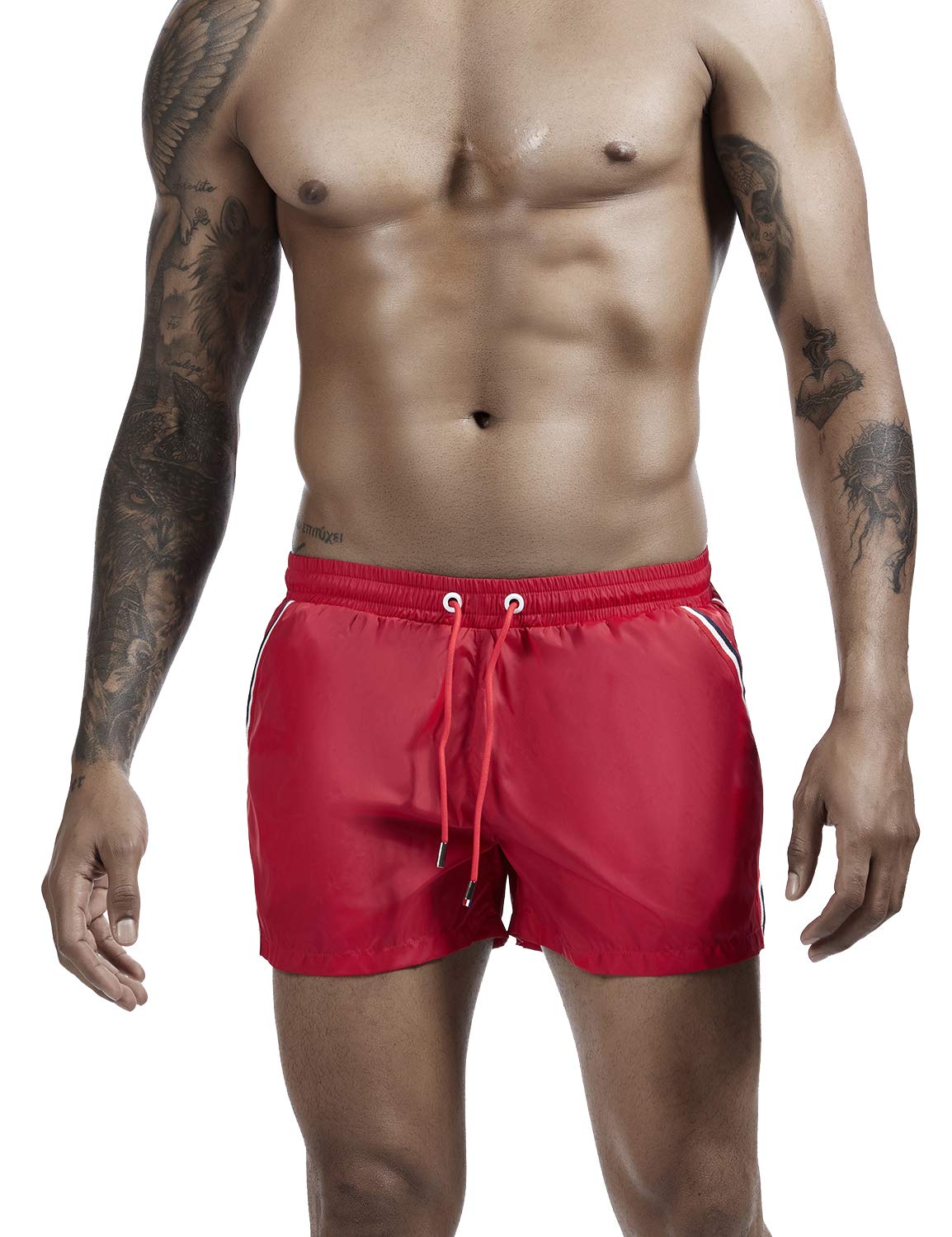 SEOBEAN Men's Low Rise Swim Shorts with Side Stripes - Quick Dry, Stretch Fabric for Beach, Surfing, Gym & Fitness Workouts | Perfect for Swimming, Running & Summer Outdoor Activities