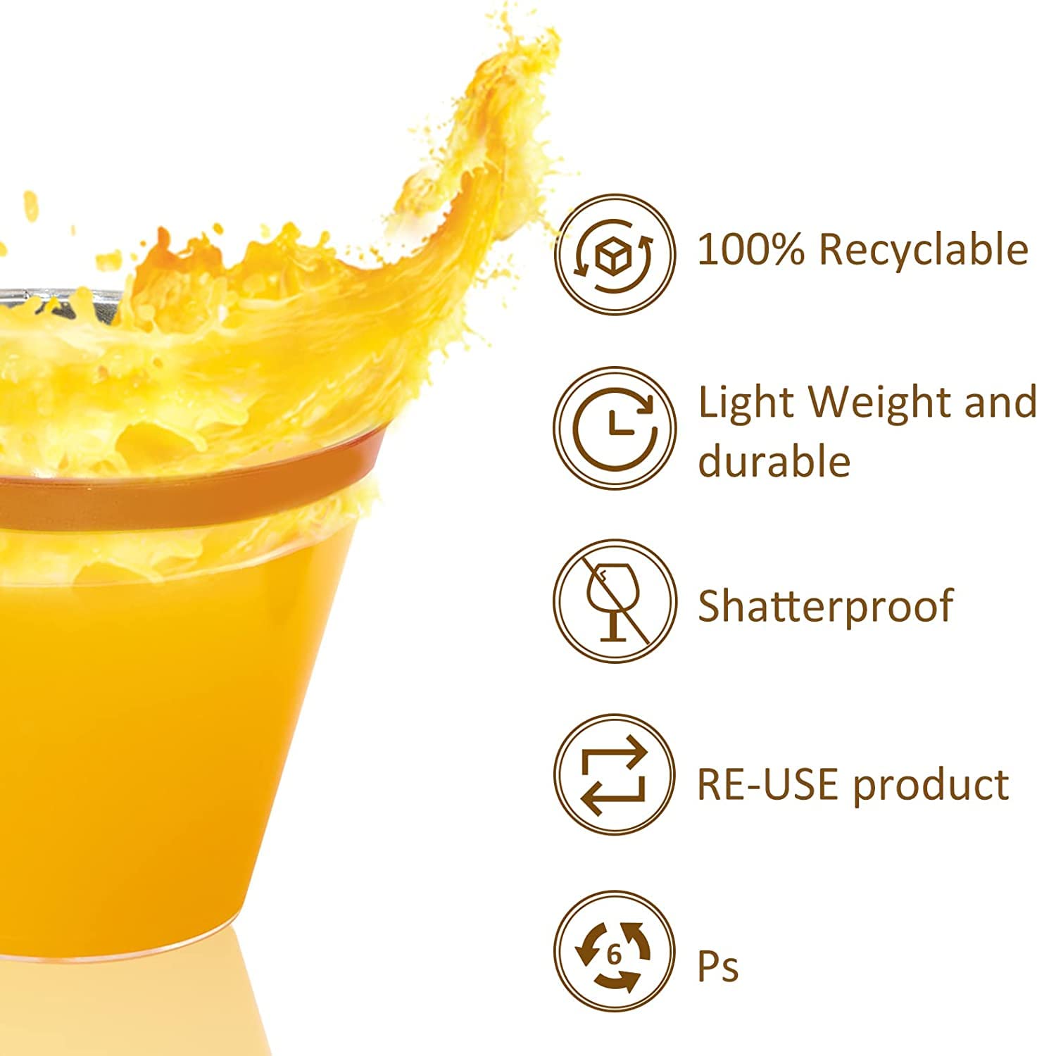 60-Pack Gold Rimmed Plastic Cups - 270ml Reusable Tumblers for Champagne, Beer, Cocktails & Soda | Elegant Party Drinkware for Weddings, BBQs, Picnics & Outdoor Events (8.9 x 7.1cm)