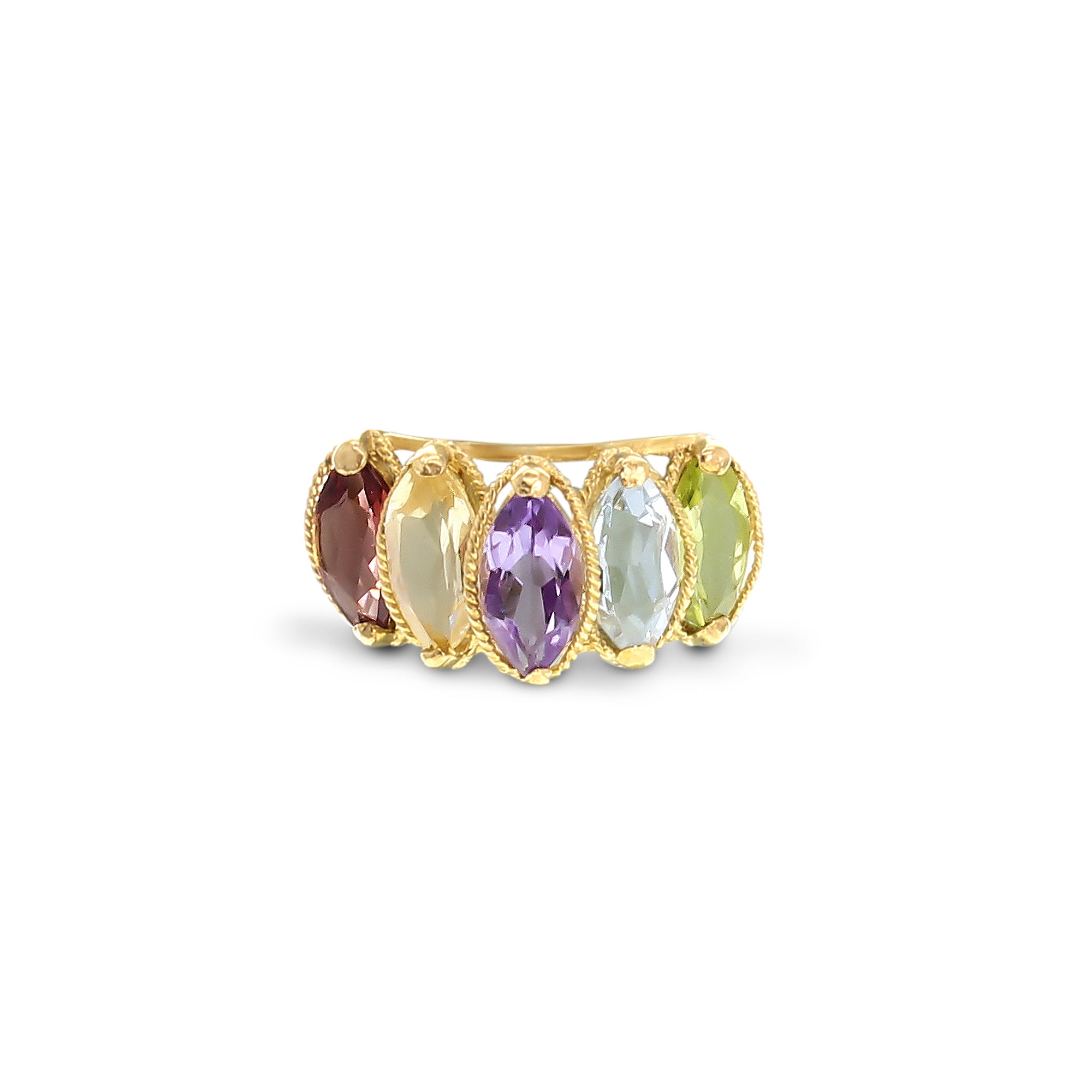 14K Yellow Gold Gemstone Ring with Garnet, Citrine, Amethyst, Aquamarine & Peridot - Elegant Birthstone Jewelry for Women, Perfect Gift for Anniversary, Birthday & Special Occasions