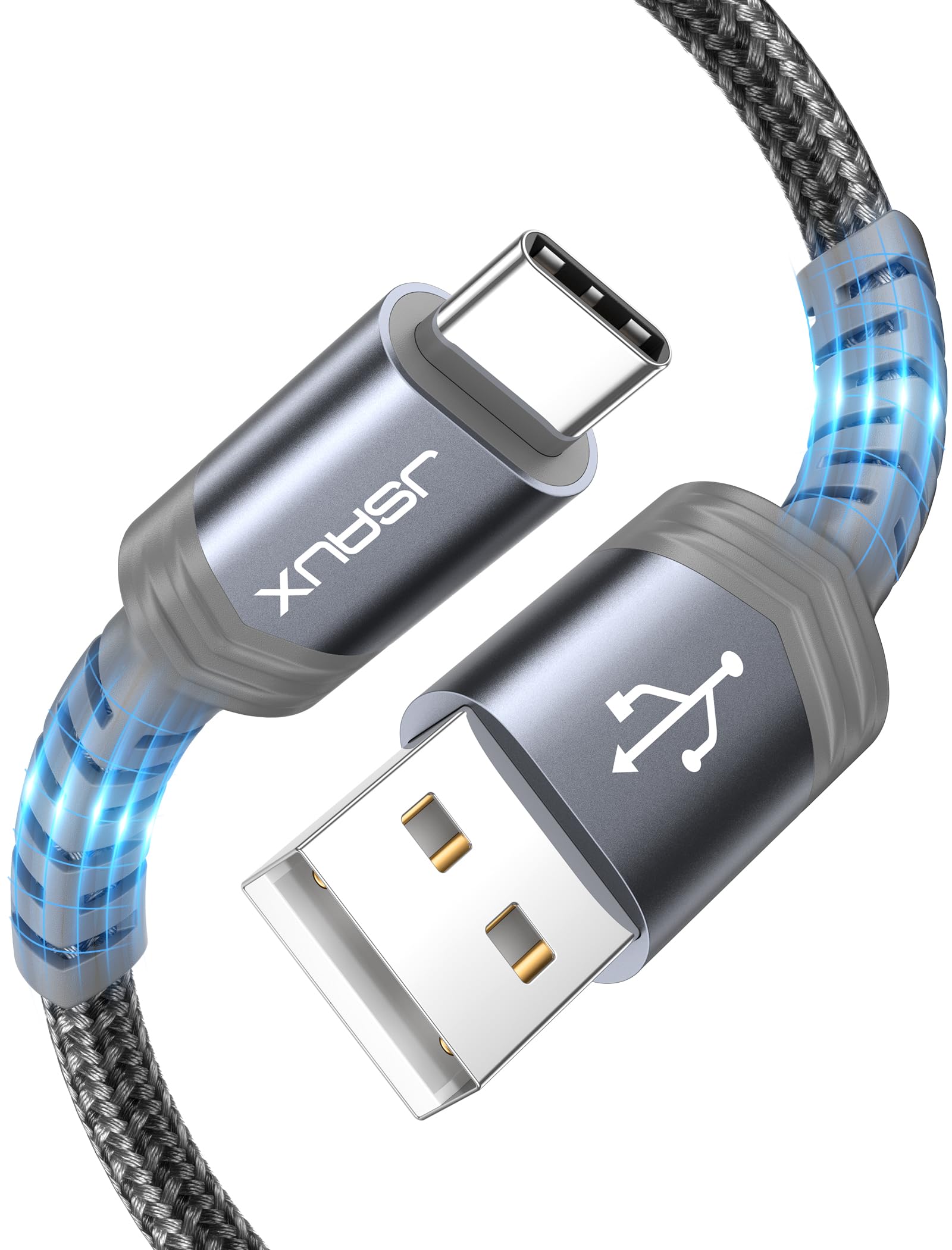 JSAUX USB C to USB A Cable 2-Pack 10ft Fast Charging Cord 3.1A | Compatible with iPhone 16/15 Series, Samsung Galaxy S20/S10/S9, Note 20/10 | Car Play, Home & Office Charging - Grey