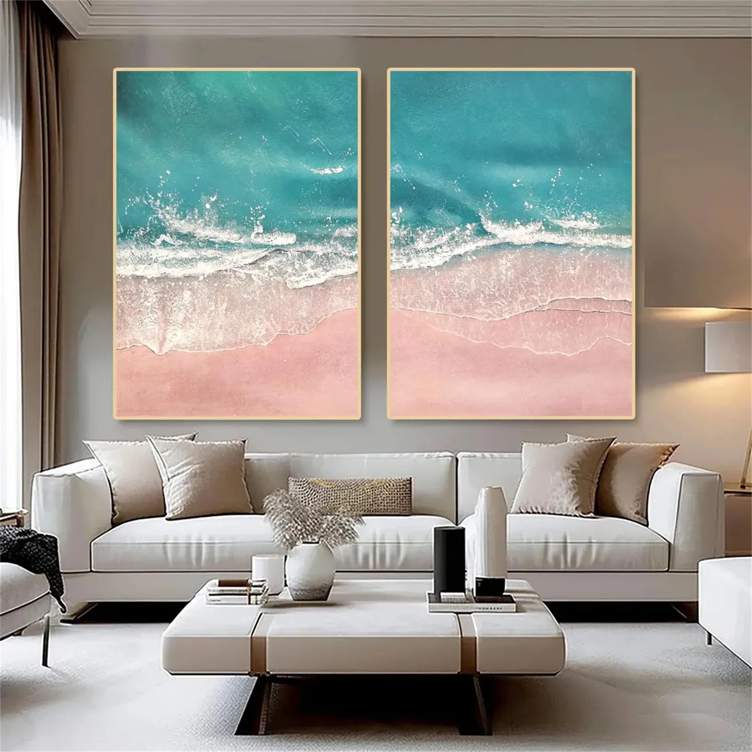 Ocean and Sky Painting Set of 2 - Handmade Wall Art for Living Room & Bedroom Decor - Coastal Themed Canvas Prints for Home Office