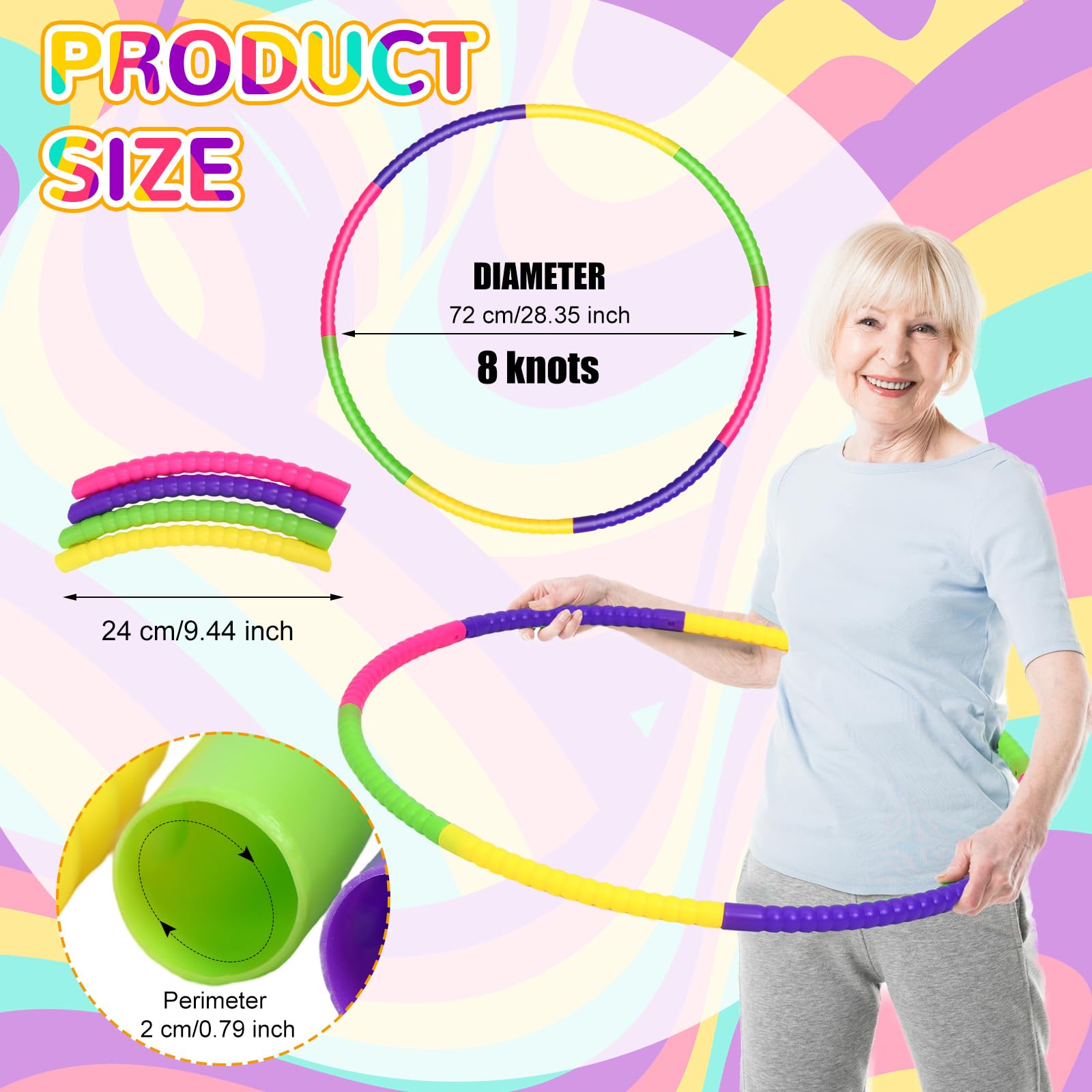 Sratte 8-Pack Adjustable Hoop Rings - Colorful Plastic Toys for Gymnastics, Dog Agility & Party Games