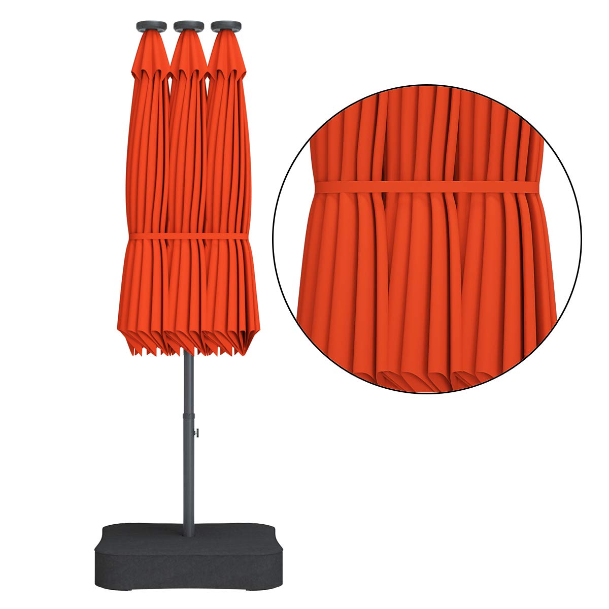 Tangkula 15 Ft Solar LED Patio Double-Sided Umbrella with Heavy Duty Base - Extra Large Outdoor Twin Umbrella with 36 Solar Powered LED Lights & Easy Crank System - Perfect for Garden, Deck, Poolside, Patio Furniture (Orange) | Ideal for Outdoor Dining, Backyard Parties & Summer Relaxation