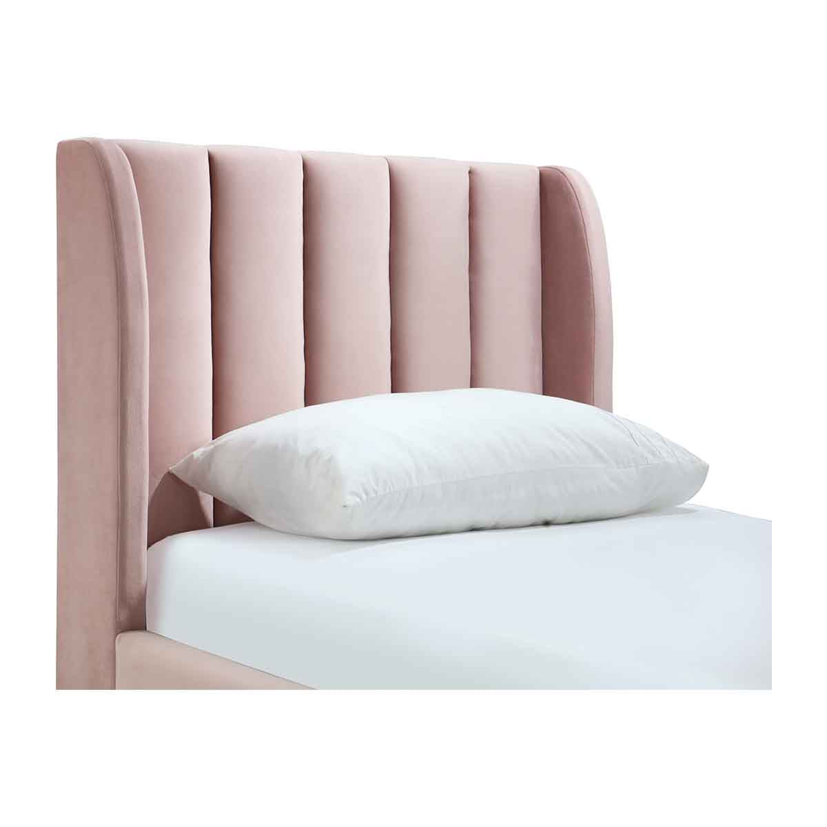 Georgia Velvet Single Bed Frame - Blush Pink Upholstered Platform Bed with Wooden Slats - Perfect for Small Bedrooms, Guest Rooms & Dorm Rooms
