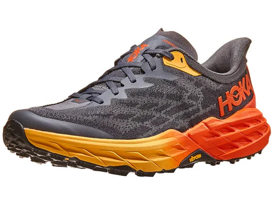 HOKA Speedgoat 5 Wide Trail Running Shoes for Men - Lightweight Hiking & Outdoor Adventure Footwear in Castlerock/Flame Color | Perfect for Trail Running, Hiking & Mountain Climbing