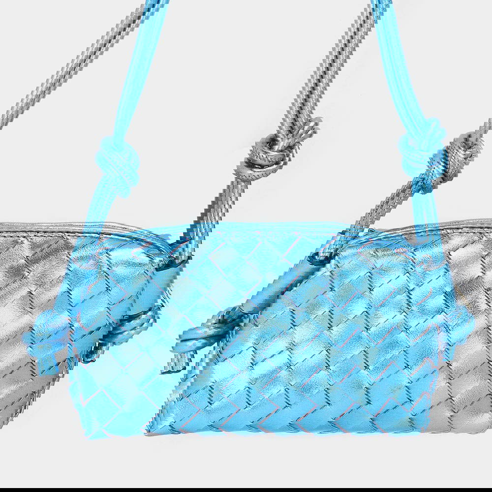 Stylish Blue Metallic Faux Leather Woven Crossbody Purse for Women - Perfect for Work, Travel & Everyday Use