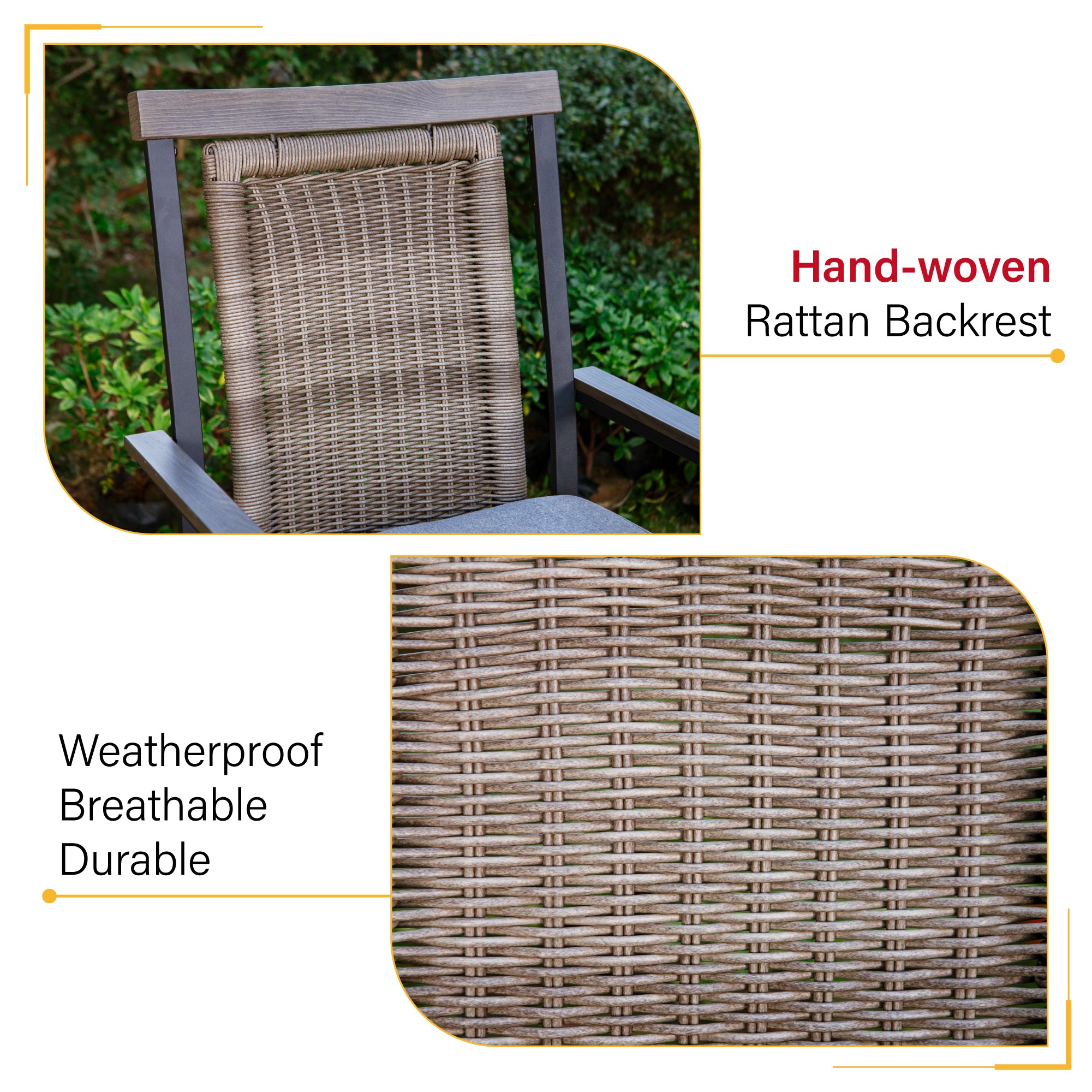 PHI VILLA Outdoor Swivel Bar Stools with Rattan Backrest & 3.5