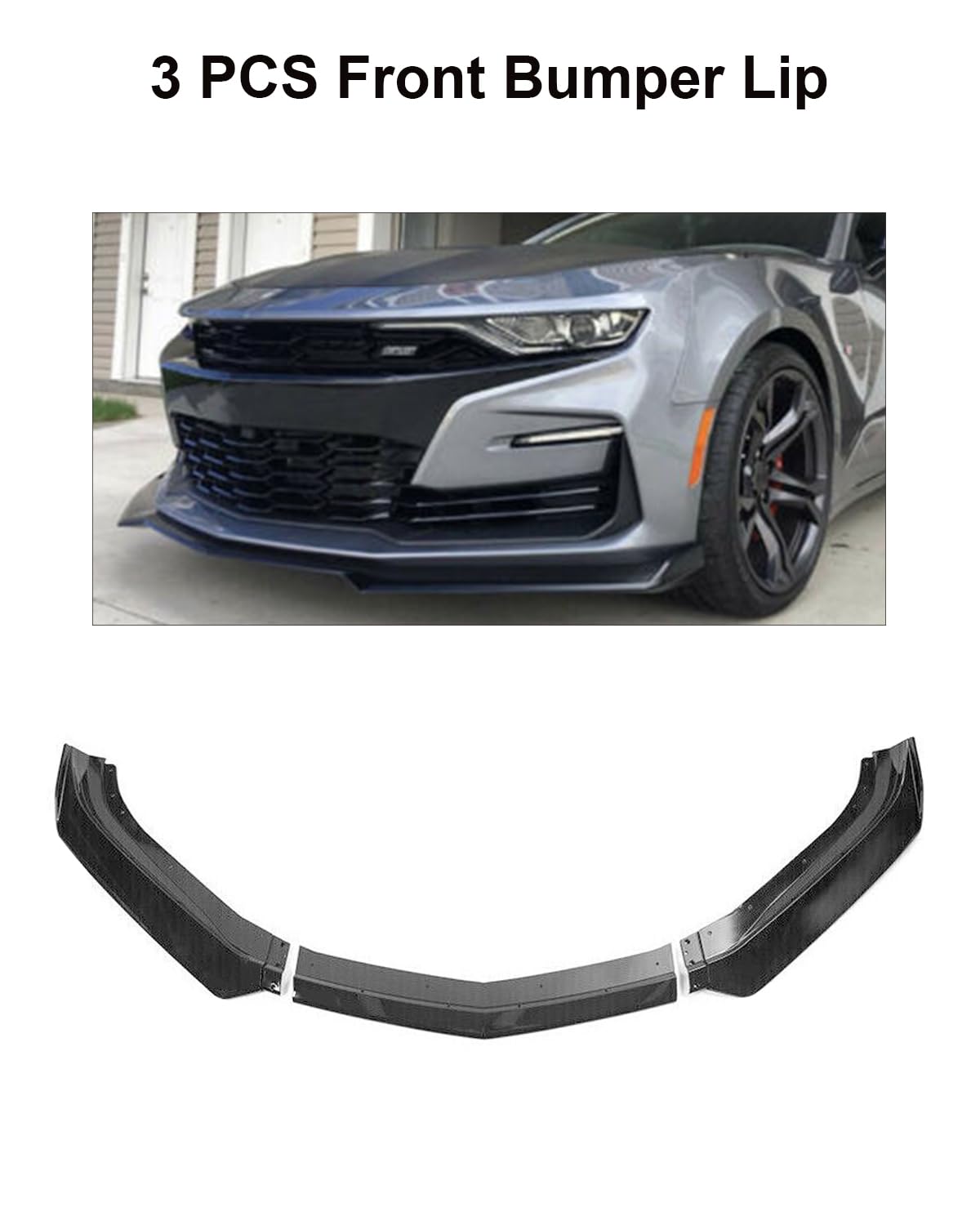 3PCS Front Bumper Lip Spoiler Diffuser Splitter for Chevy Camaro SS 2016-2021 & LS LT RS 2019-2021 - Matte Black Car Body Kit - Enhance Style & Aerodynamics for Street Racing & Car Shows