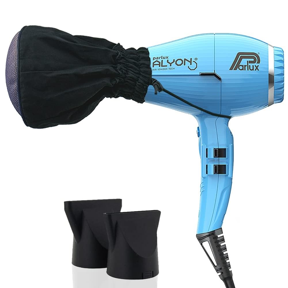 Parlux Alyon Professional Ionic Hair Dryer with Turquoise Finish & Metal Mesh Diffuser for Curly Hair - Salon Quality Blow Dryer & Styling Tool Bundle for Home & Professional Use