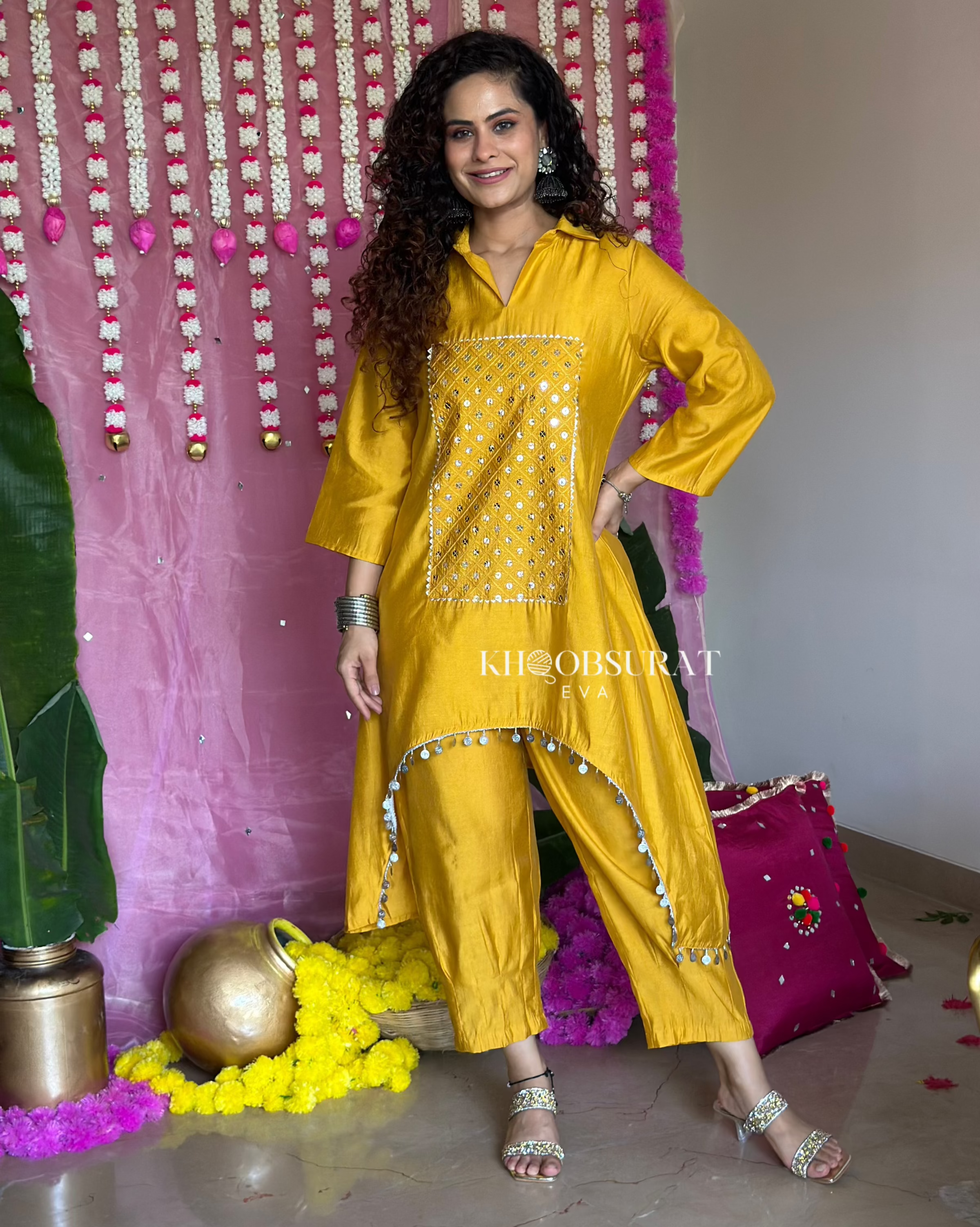 Marigold Yellow Embroidered Kurta Set for Women | Traditional Indian Ethnic Wear | Perfect for Festivals, Weddings & Casual Outings