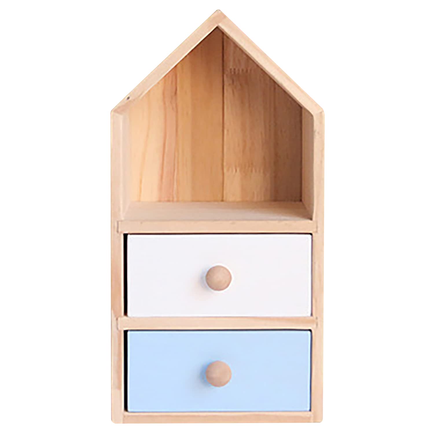 House Shaped Floating Shelf with 2 Drawers - Wooden Wall Mounted Display Shelf for Kids Room, Nursery & Bedroom - Multi-Functional Storage Organizer for Books, Toys & Decor - Compact 7.9x1.8x11.4 Inch Space-Saving Shelf - Perfect for Small Spaces, Dorm Rooms & Home Office Organization