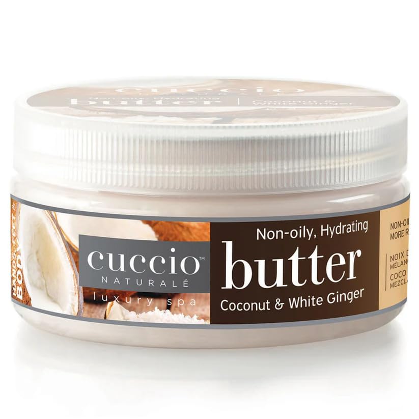Cuccio Naturale Hydrating Butter Blend - Coconut & White Ginger Moisturizer for Hands, Feet & Body - 8oz Non-Greasy Formula with Natural Ingredients for Long-Lasting Hydration & Soft Skin - Perfect for Dry Skin Care, Spa Treatments & Daily Moisturizing Routine