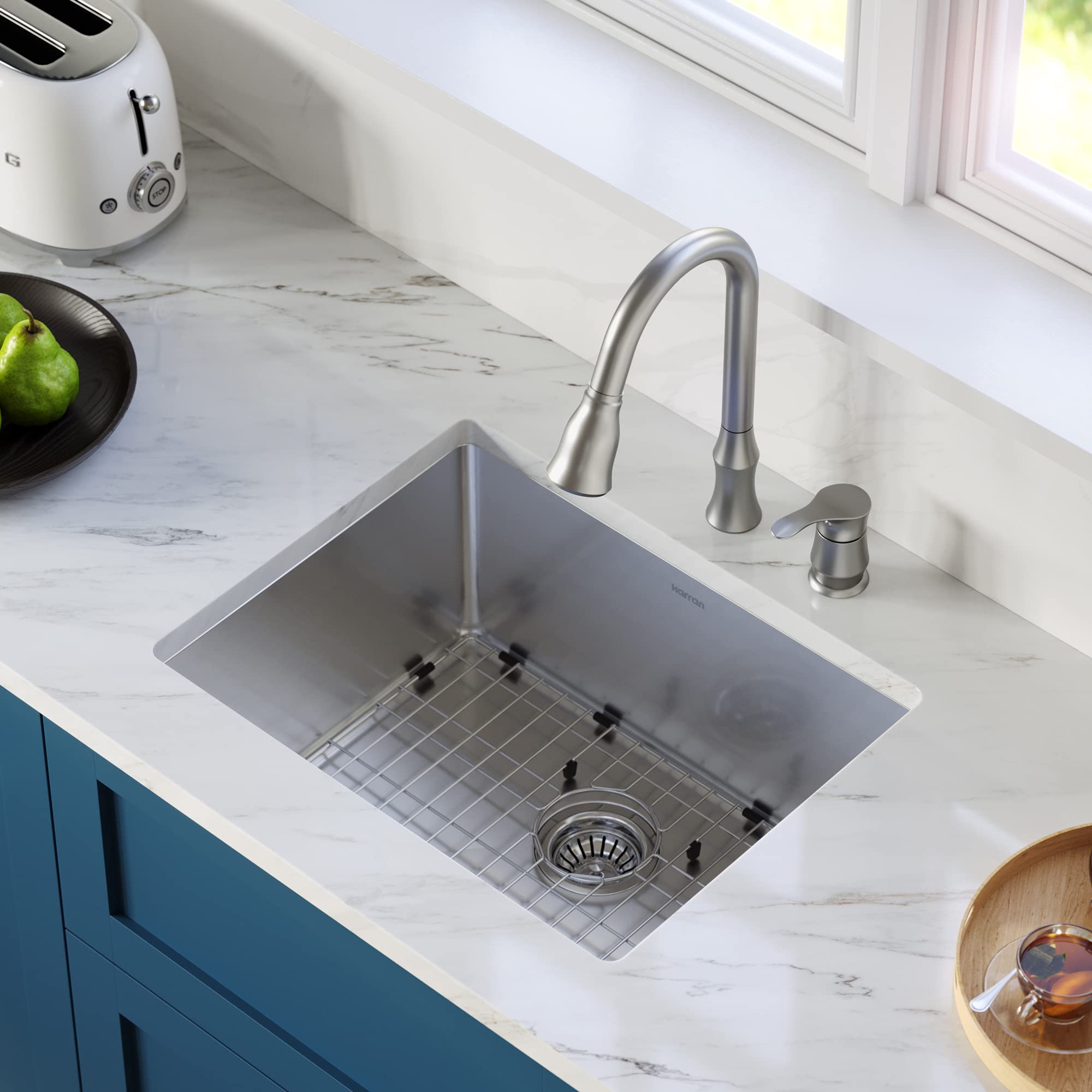 Karran EL-73-PK1 23-Inch Undermount Single Bowl Stainless Steel Kitchen Sink Kit - Perfect for Modern Home Kitchens & Restaurant Prep Stations