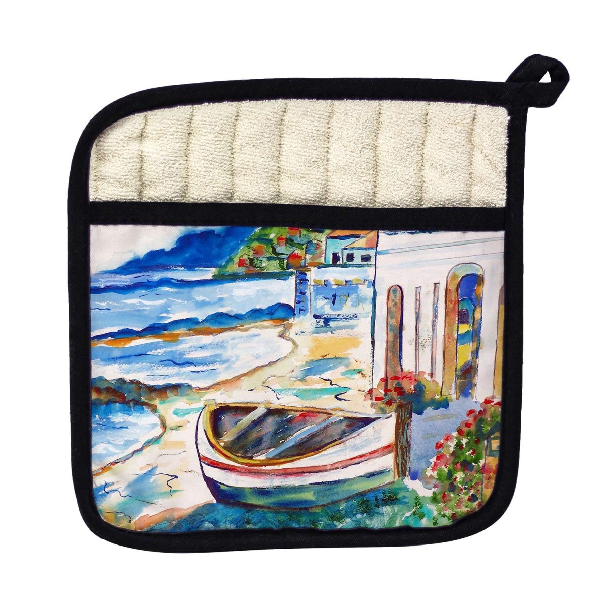 Betsy Drake PT961 Sicilian Shore Pot Holder - Heat Resistant Kitchen Oven Mitt for Cooking, Baking, and Grilling - Perfect for Home, Restaurant, and Outdoor BBQ Use