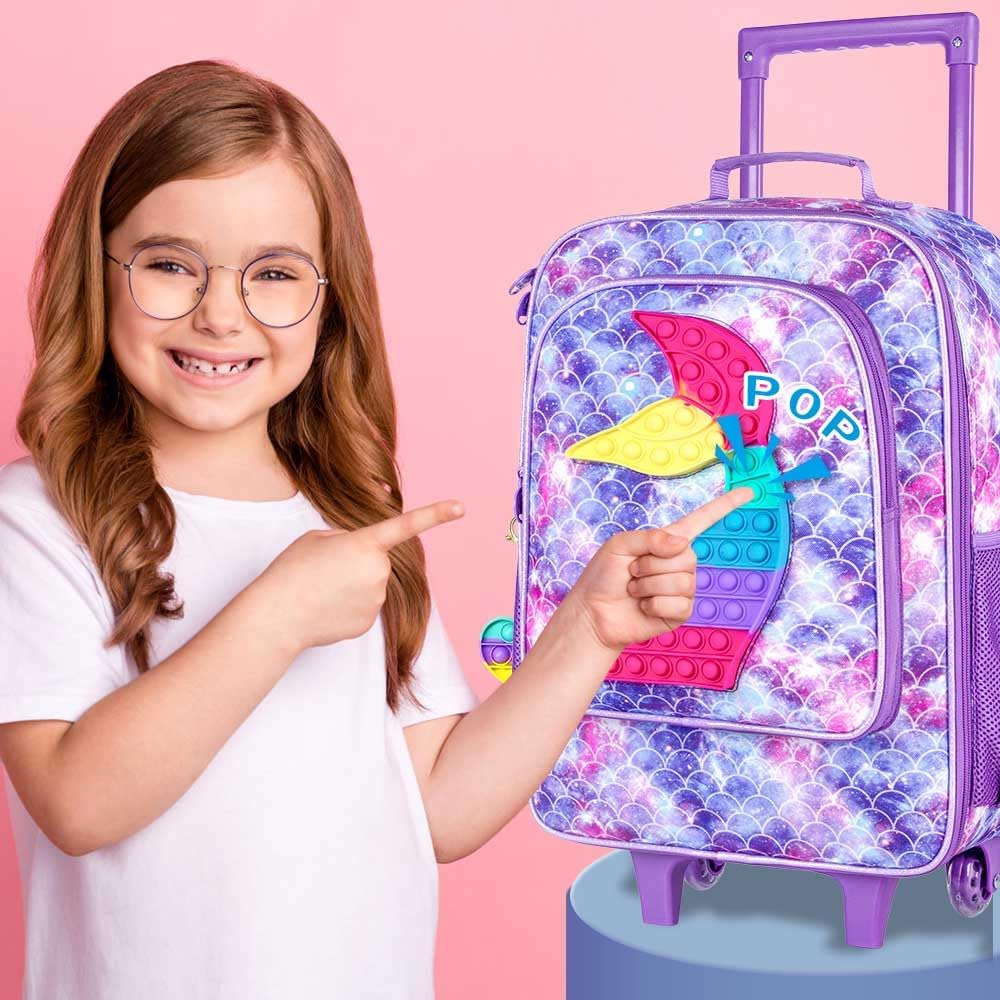 Kids Rolling Luggage for Boys and Girls - Toddler Travel Carry On Suitcase with Wheels | Perfect for Airplane Trips, Family Vacations & School Sleepovers