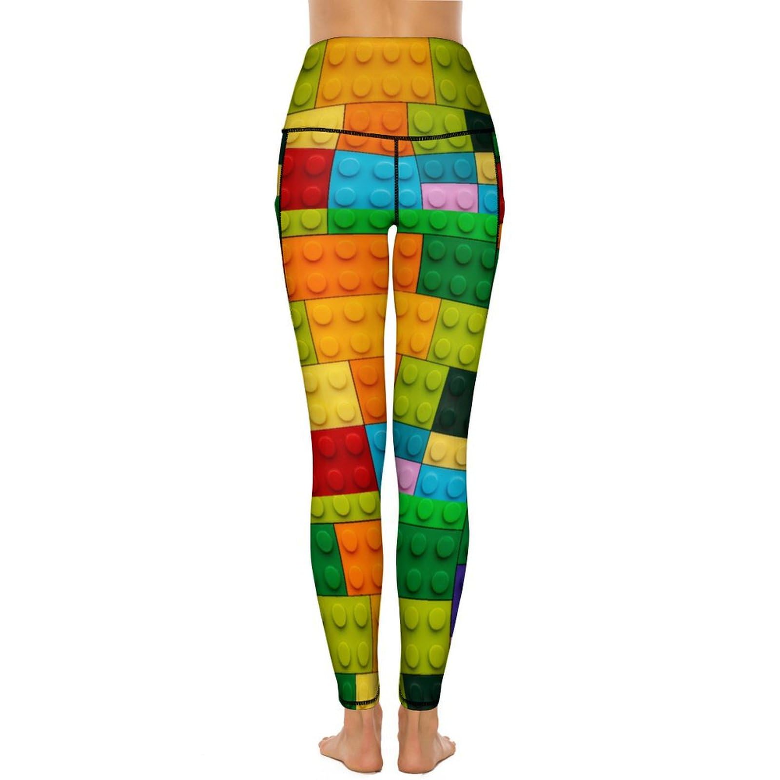 Vibrant Colorful Building Blocks Leggings for Women - High Waisted Soft Yoga Pants with Pockets | Perfect for Workouts, Gym, Running & Casual Wear
