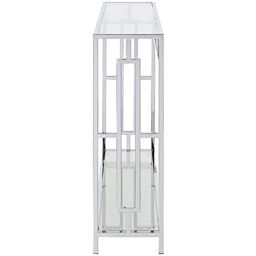 Convenience Concepts Town Square Coffee Table - Modern Sofa Storage Shelf & Narrow Entryway Hall Table for Living Room, Bedroom, Bathroom - 42 Inch Glass & Chrome Console Table - Perfect for Small Spaces, Home Organization & Stylish Décor