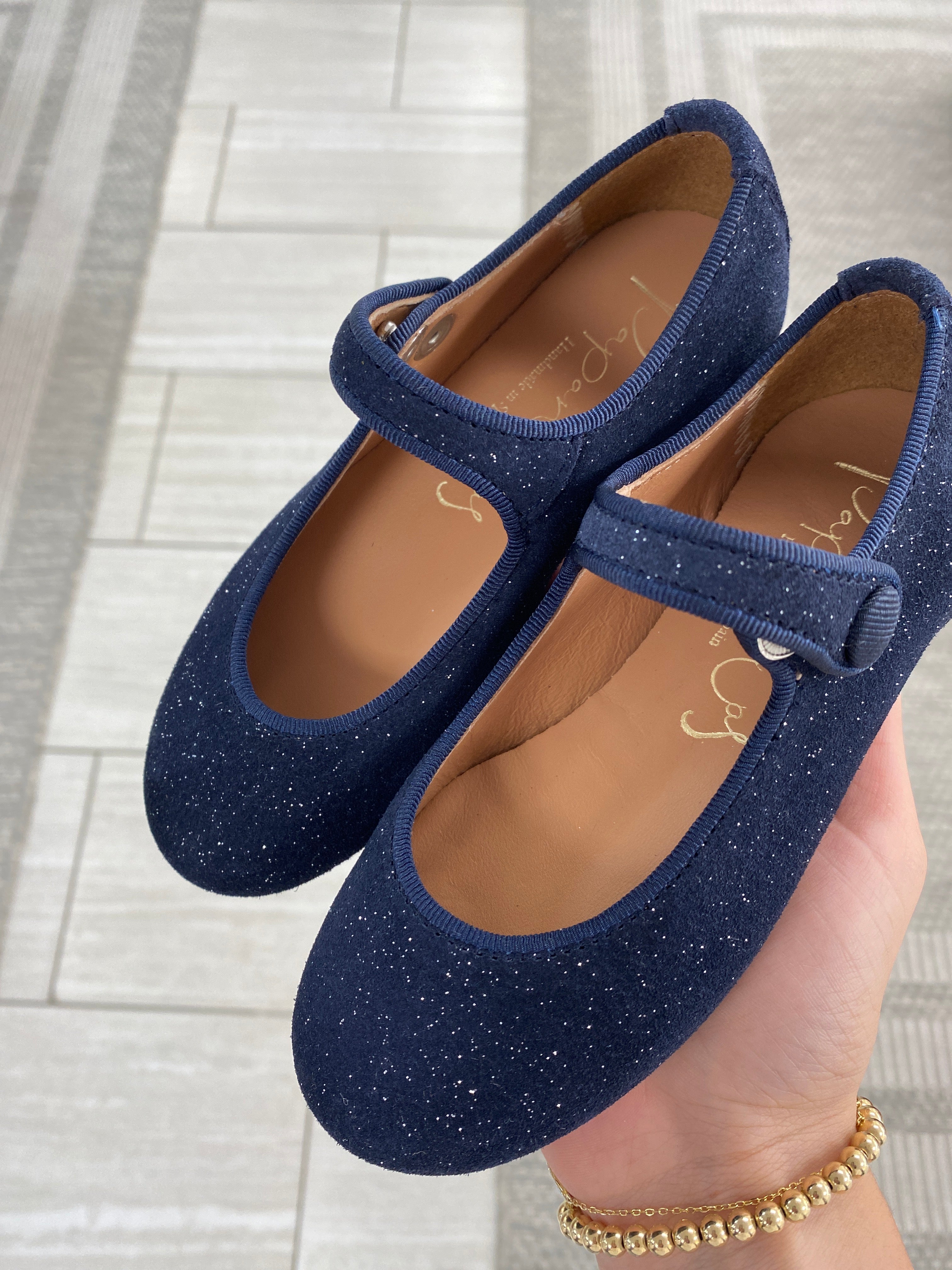 Papanatas Navy Sparkle Mary Jane Shoes for Girls - Elegant & Comfortable Dress Shoes for Parties, Weddings & Special Occasions