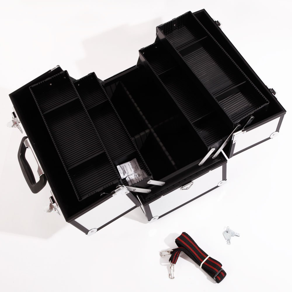 Professional Aluminum Alloy Cosmetic Case with Lock & Key - Portable Makeup Storage Box for Travel, Jewelry Organizer, Silver (Ideal for Makeup Artists, Travelers & Home Use)