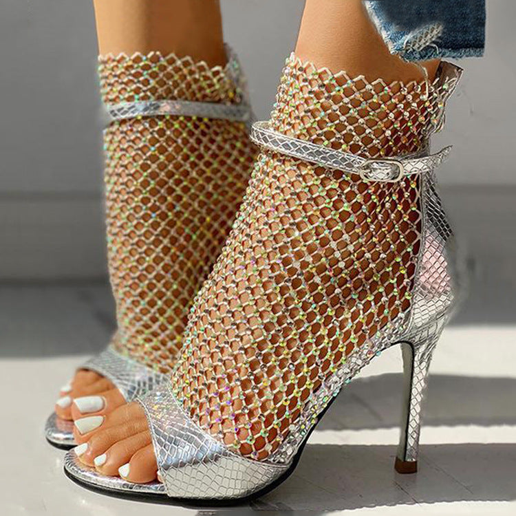Sparkling Rhinestone Open Toe High Heels for Women - Elegant Party Shoes for Prom, Wedding & Evening Events