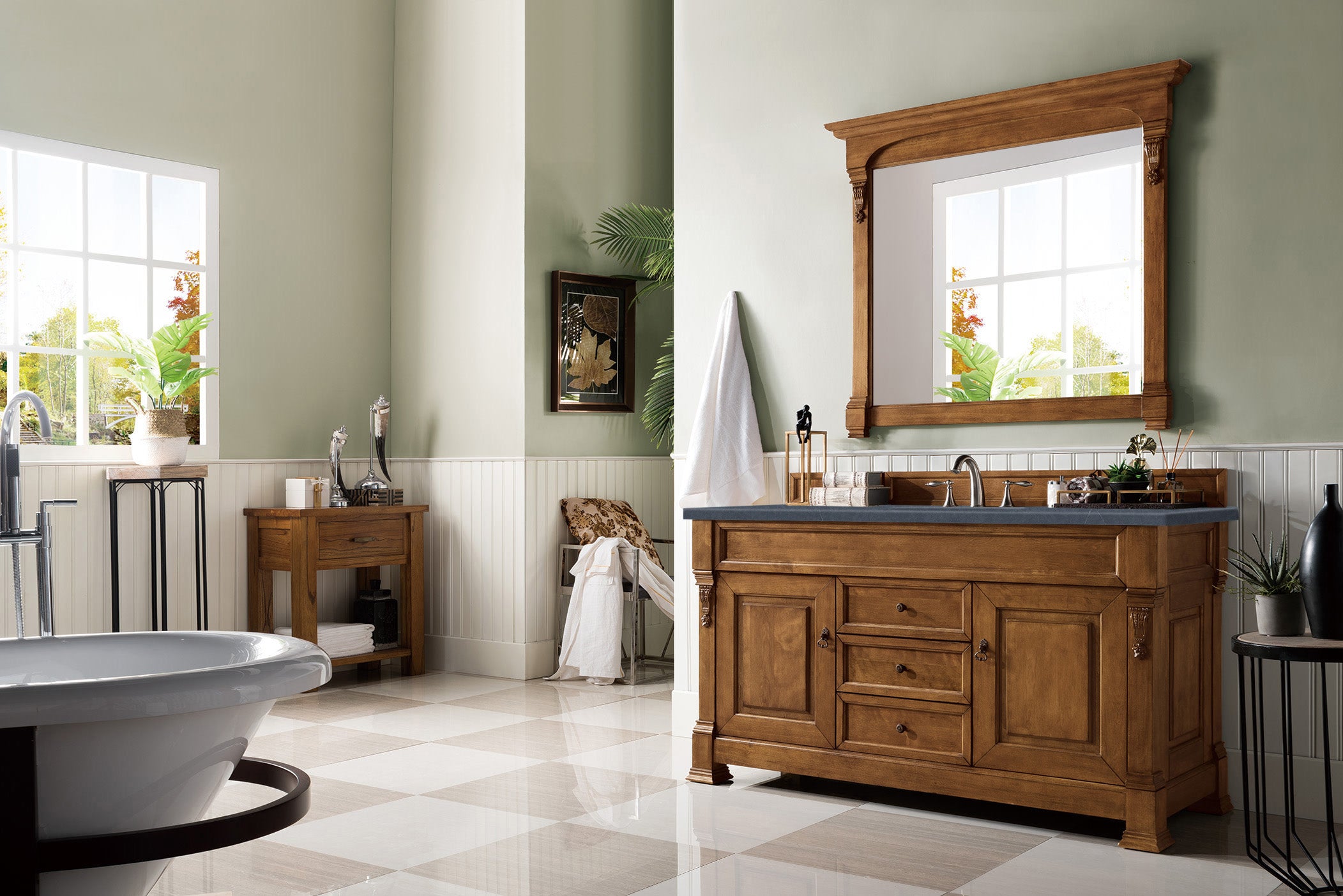Brookfield 60 Inch Single Bathroom Vanity with Country Oak Finish & 3CM Charcoal Soapstone Quartz Top - Perfect for Modern Farmhouse, Rustic or Traditional Bathroom Decor