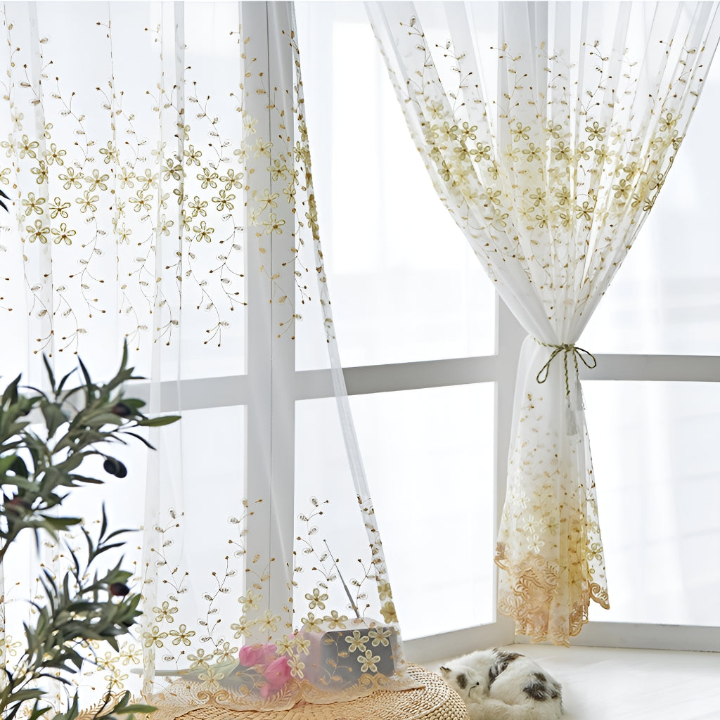 Tiana Airy Lace Grommet Sheer Custom Embroidered Curtains for Living Room & Bedroom - Elegant Window Treatment for Home Decor