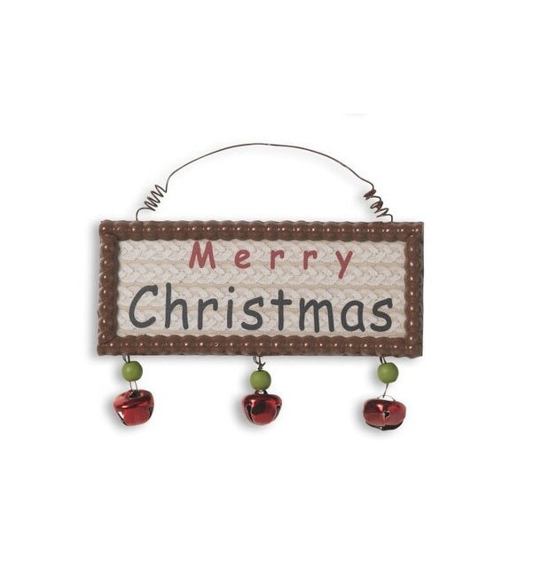 5.9 Inch Christmas Holiday Hanging Sign with Jingle Bells - Festive Home Decor for Door, Wall, and Holiday Party Decoration