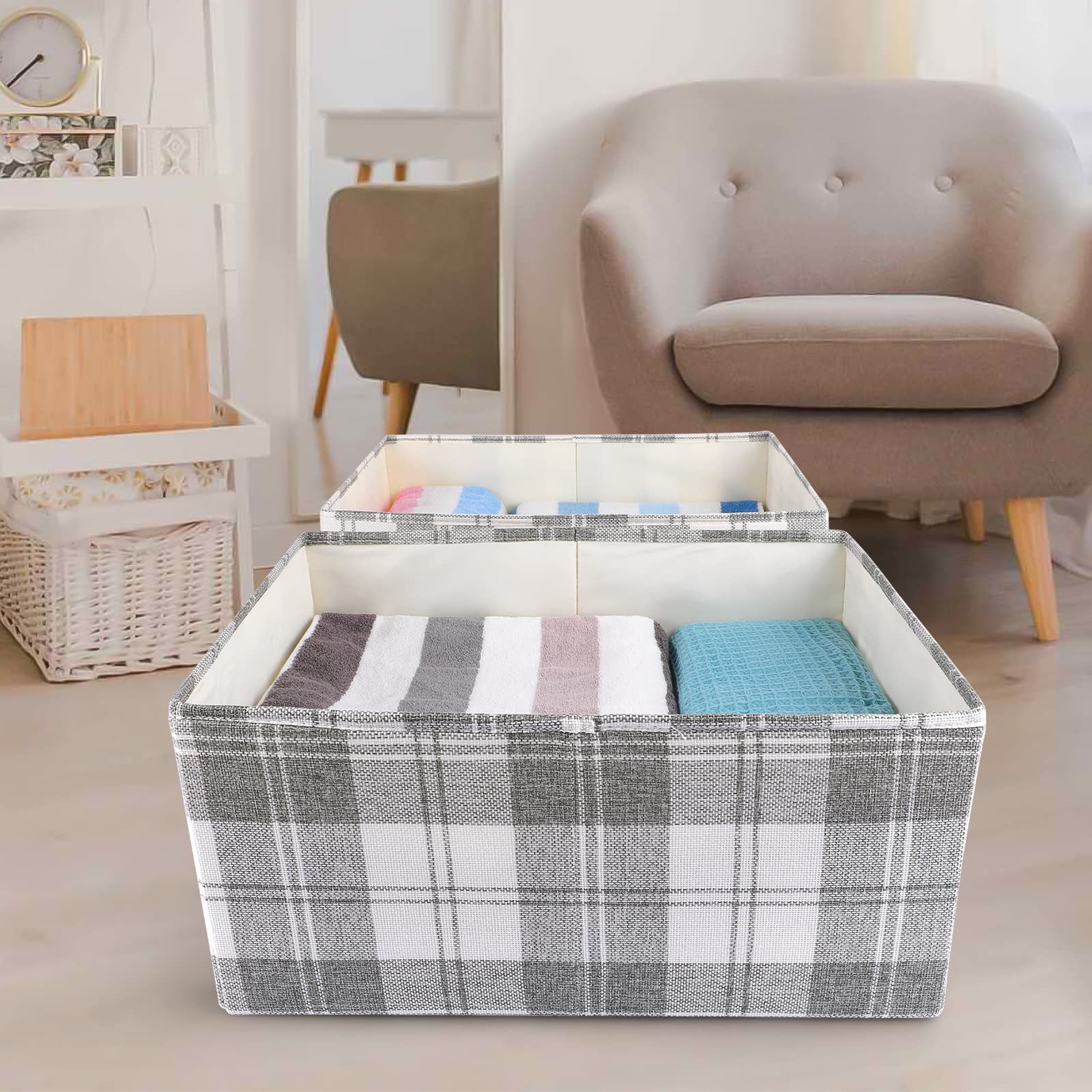 ANMINY 2-Pack Extra Large Foldable Fabric Storage Baskets with Handles - Light Gray Closet Organizer Bins for Shelves, Laundry, Clothes & Blankets | Perfect for Bedroom, Nursery & Home Organization