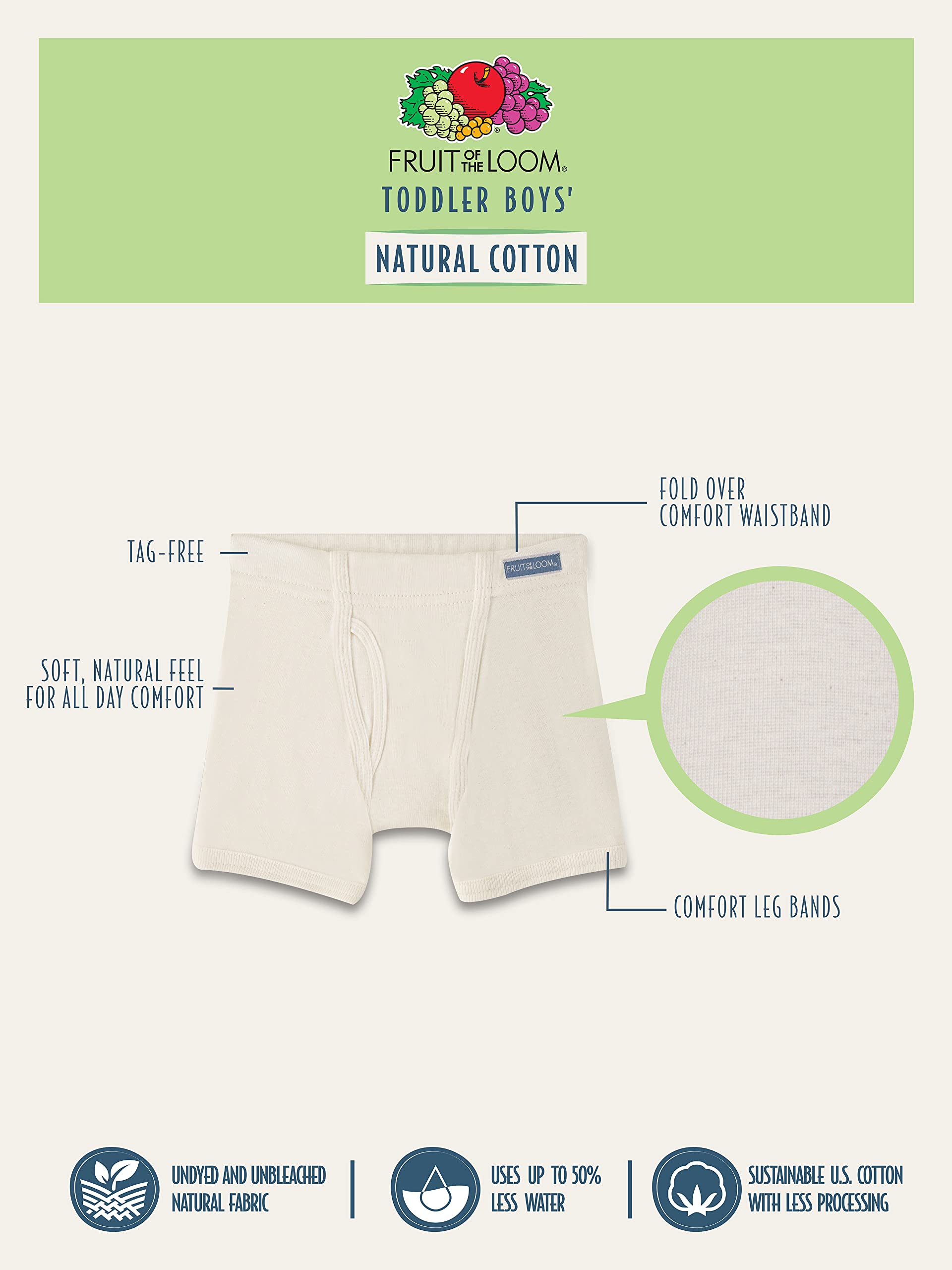 Fruit of the Loom Boys' 12 Pack 100% Natural Cotton Boxer Briefs - Undyed, Unbleached, Hypoallergenic Underwear for Kids | Perfect for School, Sports & Everyday Comfort