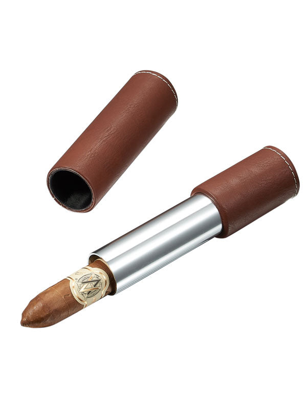 Premium Tristan Brown Leather & Stainless Steel Cigar Case - Travel Humidor for Cigar Aficionados, Business Gifts & Special Occasions