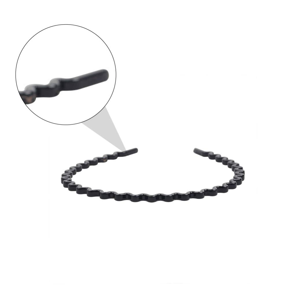 6-Pack Metal Headbands for Men & Women - Wavy Hair Hoops, Instant Noodle Hair Ties, Wash Headbands - Durable Plastic Yoga Hair Accessories for Sports, Workouts, and Everyday Use