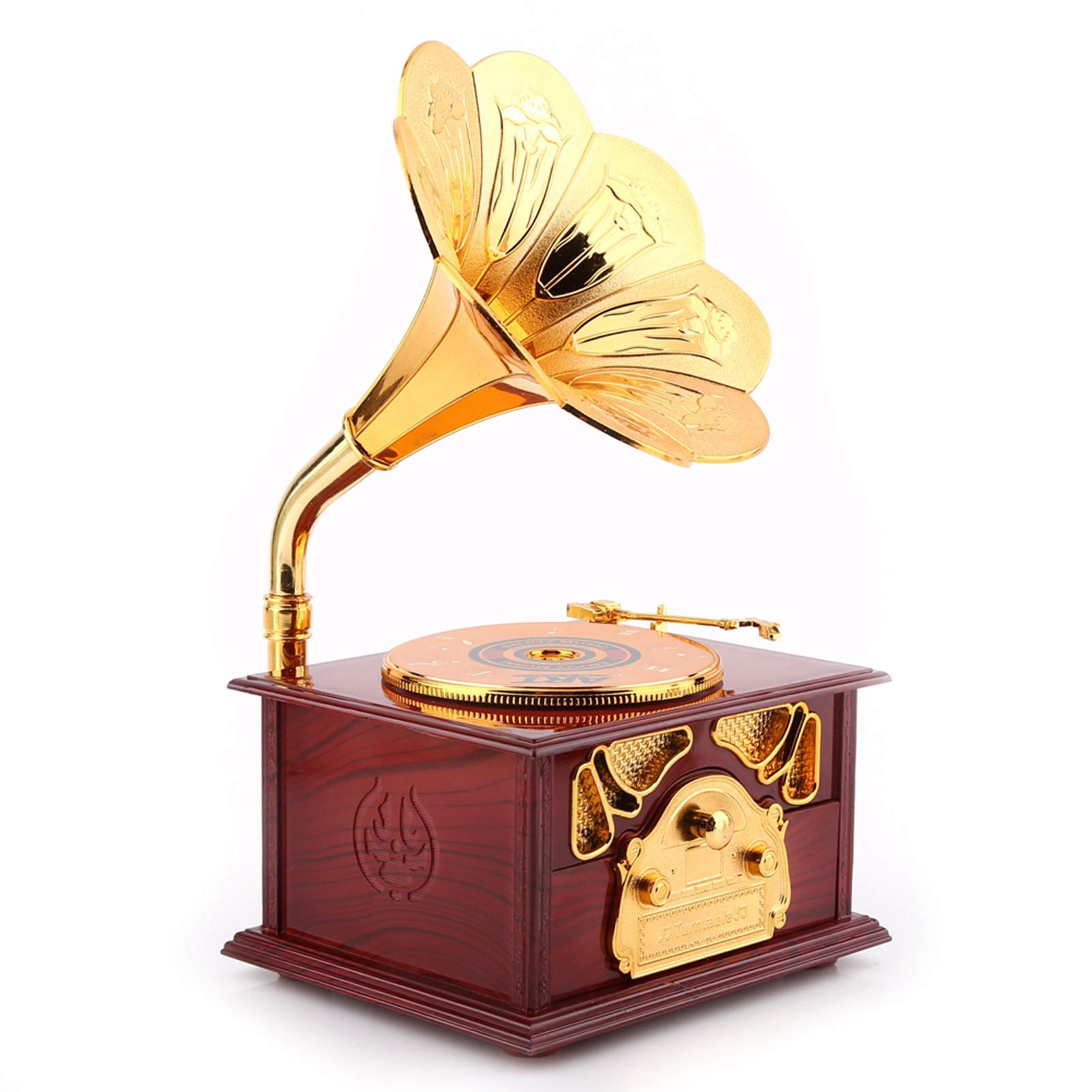 Zerodis Retro Hand Crank Gramophone Music Box - Vintage Wooden Mechanical Music Player for Home Décor, Bedroom & Living Room (White/Brown) - Perfect for Relaxation, Gift Giving & Vintage Theme Parties