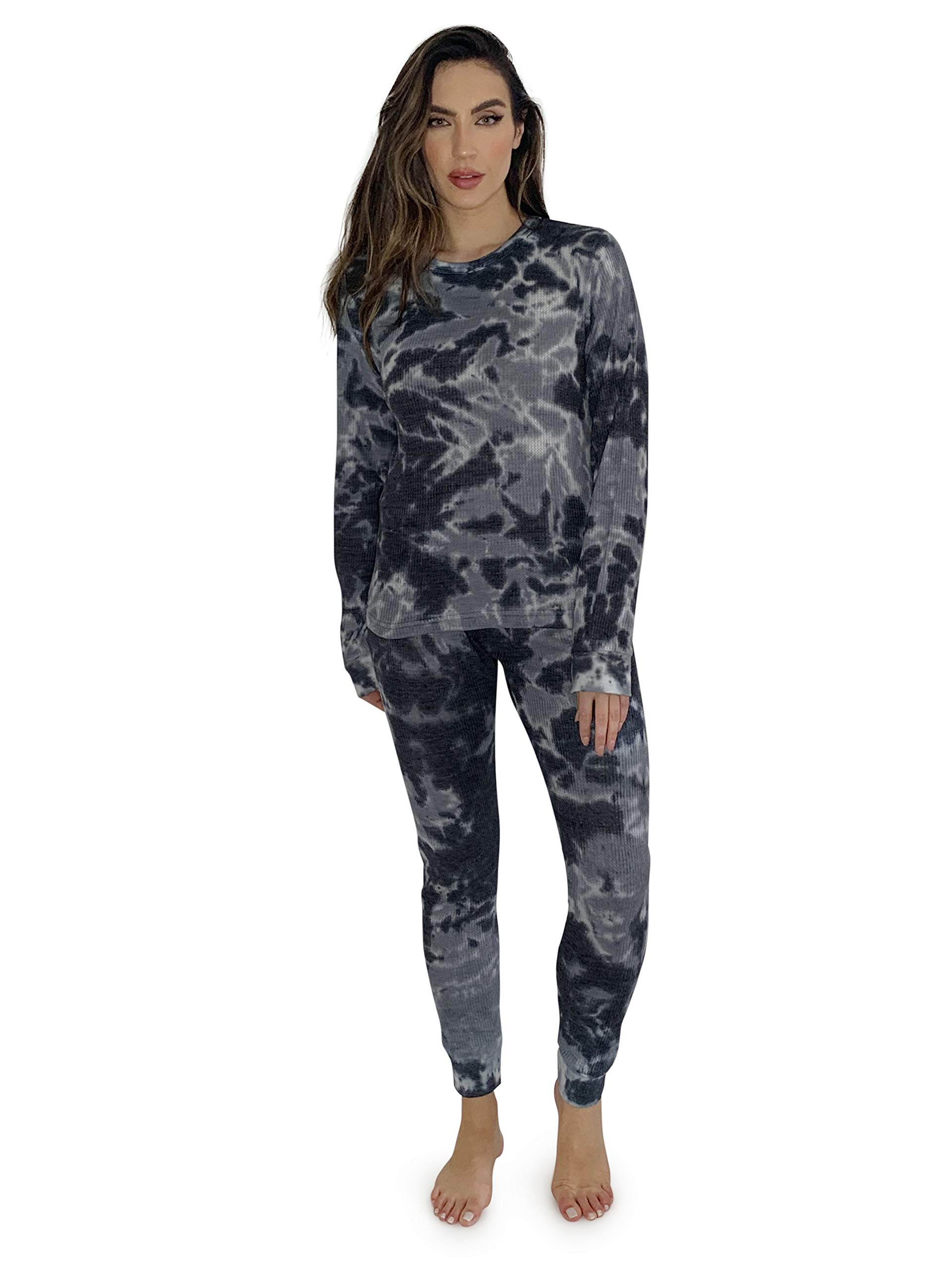 Just Love Women's Tie Dye Two-Piece Thermal Pajama Set - Cozy Winter Sleepwear for Cold Nights & Lounging at Home