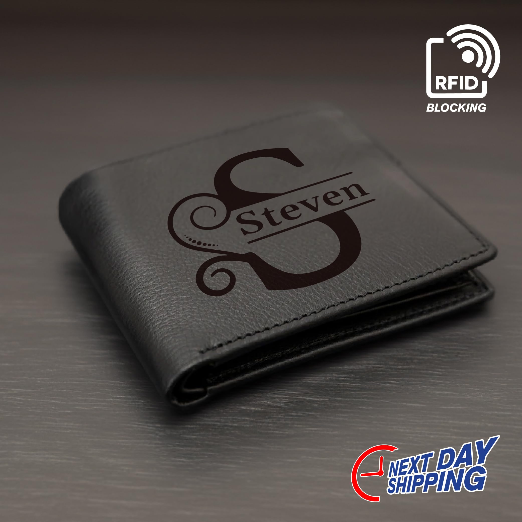 Personalized Leather Wallet for Men - Custom Engraved RFID Blocking Full Grain Leather Wallet Gift for Dad & Husband - Perfect for Everyday Use, Travel & Special Occasions
