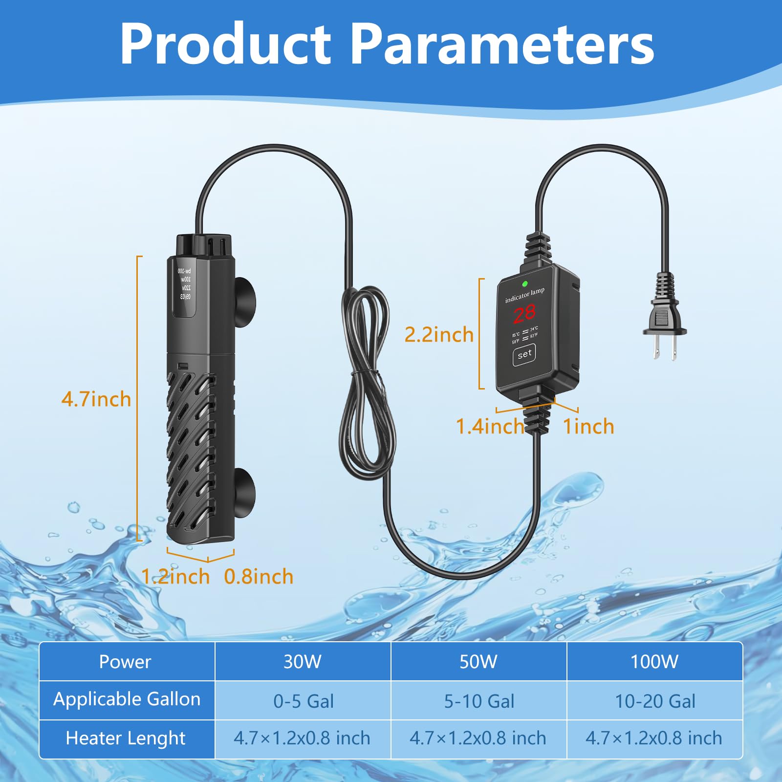 100W Mini Aquarium Heater with Digital LED Controller & Removable Cover - Small Fish Tank Heater for 10-20 Gallon Tanks | Perfect for Home/Office Aquariums, Betta Fish Tanks & Tropical Fish Habitats