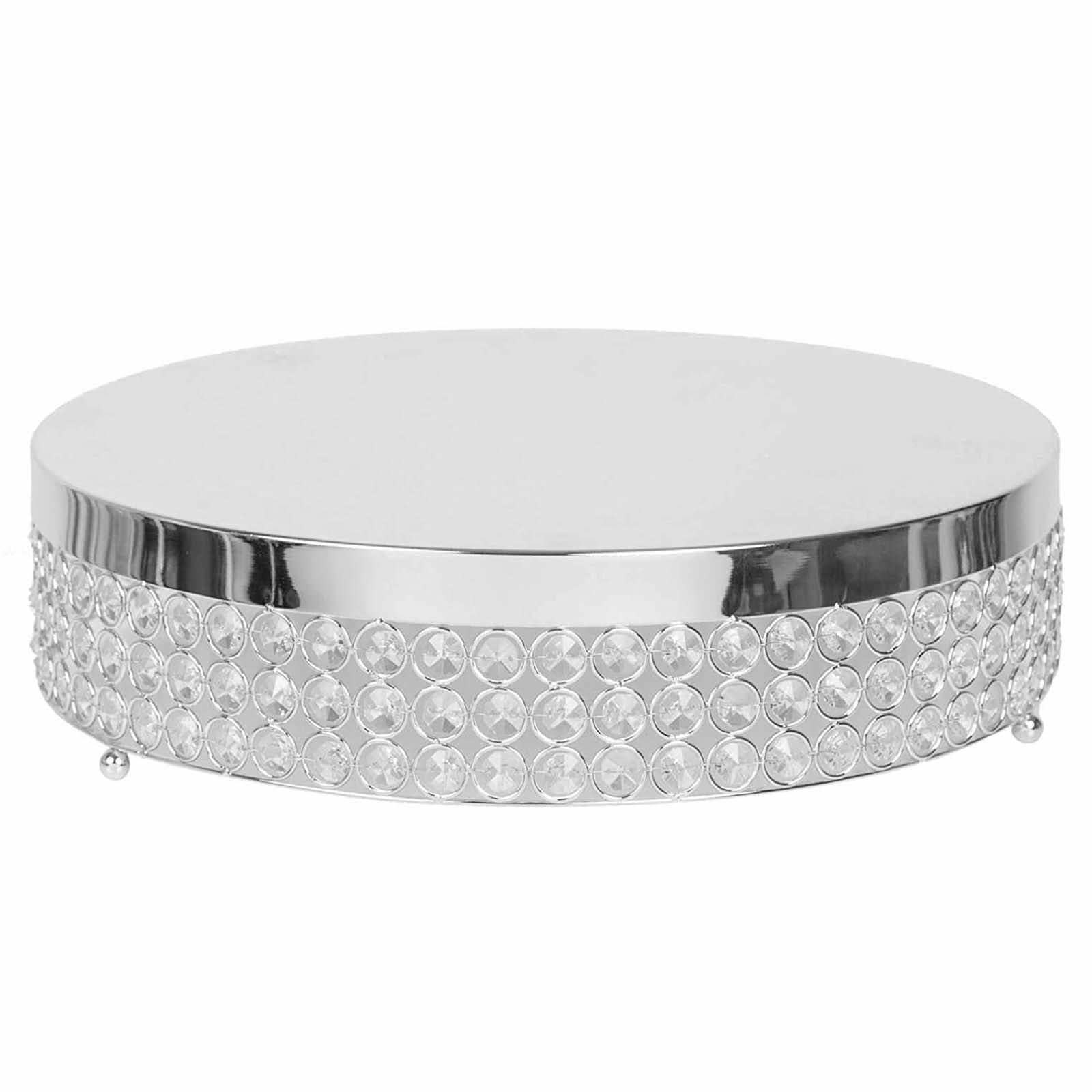 13-Inch Silver Round Crystal Beaded Metal Wedding Cake Stand - Elegant Tiered Dessert Stand for Wedding, Birthday & Party Decorations - Cake Decorating Kit & Kitchen Baking Essential