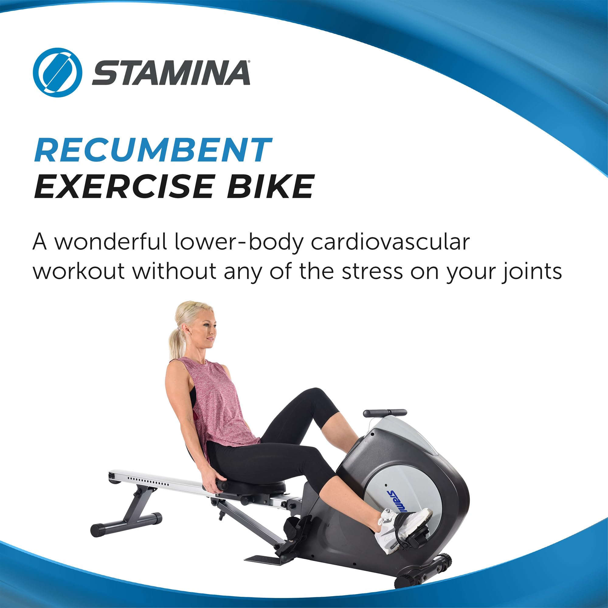 Stamina Recumbent Exercise Bike & Rower - Smart Workout App - Home Fitness for 250lbs