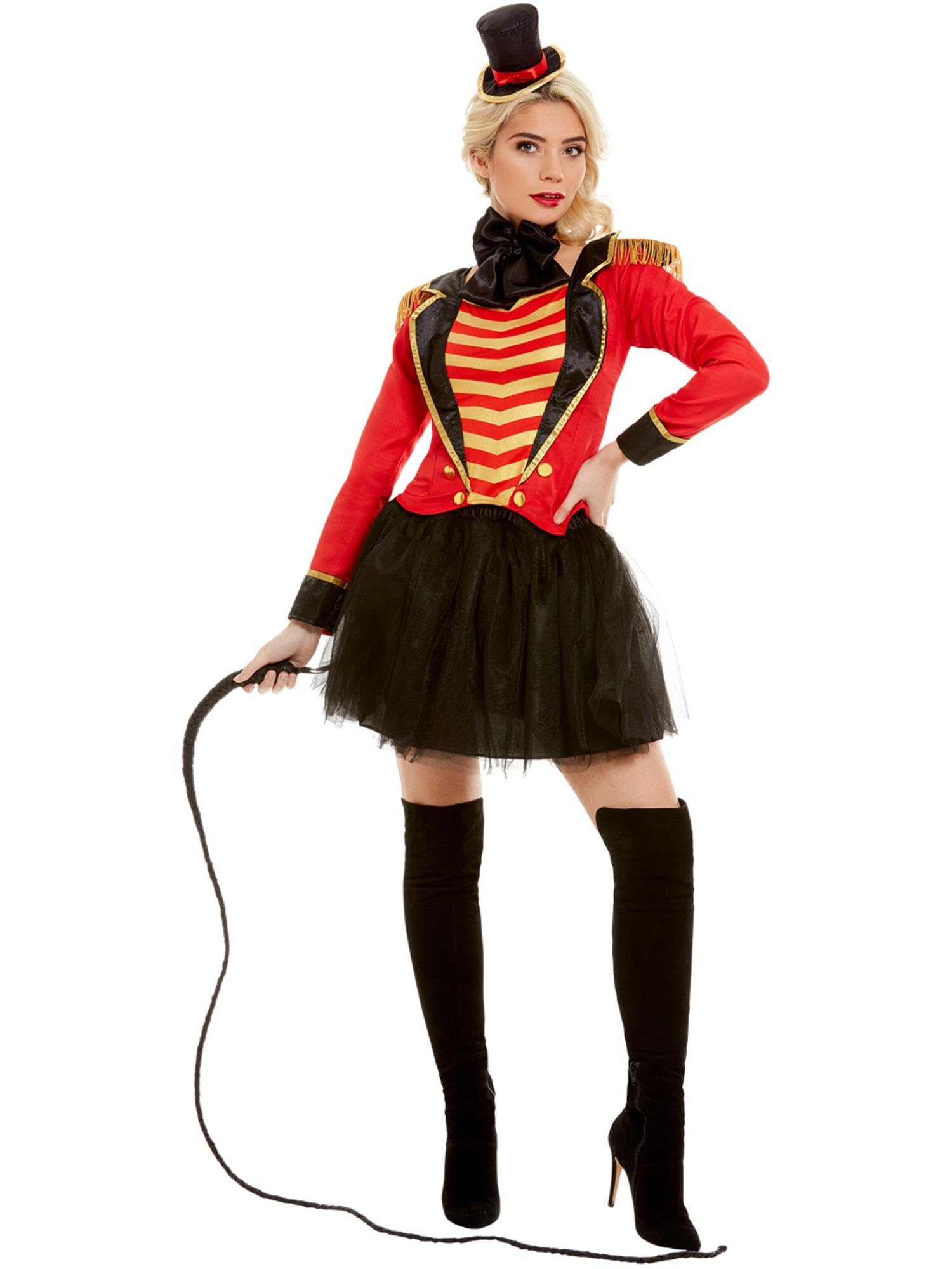 Smiffys Women's Deluxe Ringmaster Lady Costume - Red Circus Performer Outfit for Halloween, Cosplay, and Themed Parties