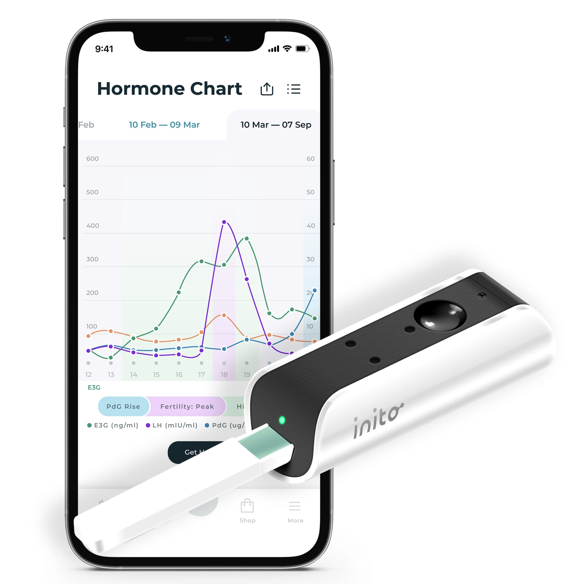 Inito Fertility Monitor & Hormone Tracker for Women – Track Estrogen, LH, PdG, FSH Levels | Confirm Ovulation with 15 Test Strips | iPhone 14 Pro Compatible | Perfect for Home Use, Pregnancy Planning & Fertility Awareness