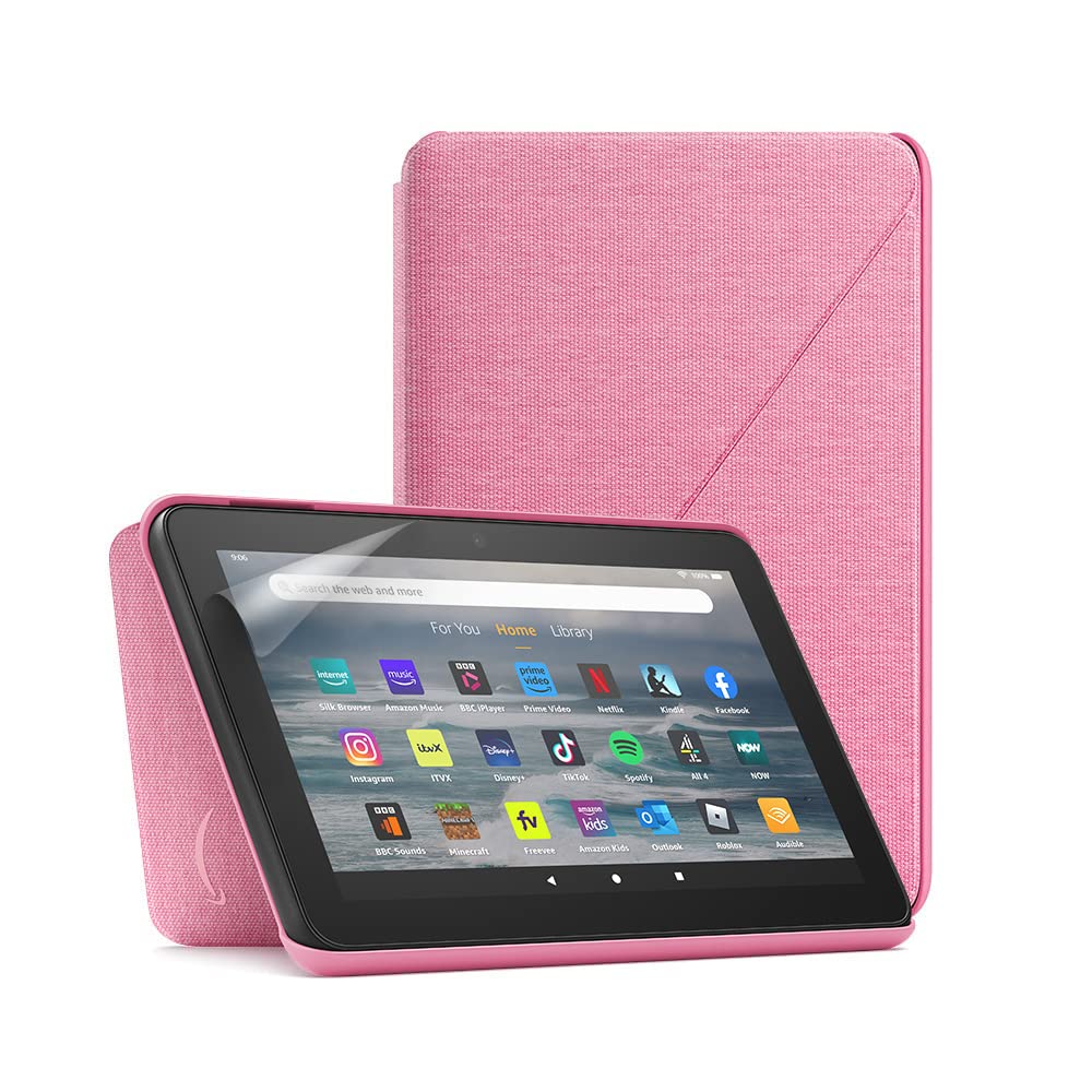 Amazon Fire 7 Tablet (16GB, Rose) with Fabric Cover & Screen Protector - Bundle for Reading, Streaming & Productivity | Includes Wild Rose Case & 2-Pack NuPro Clear Screen Protectors