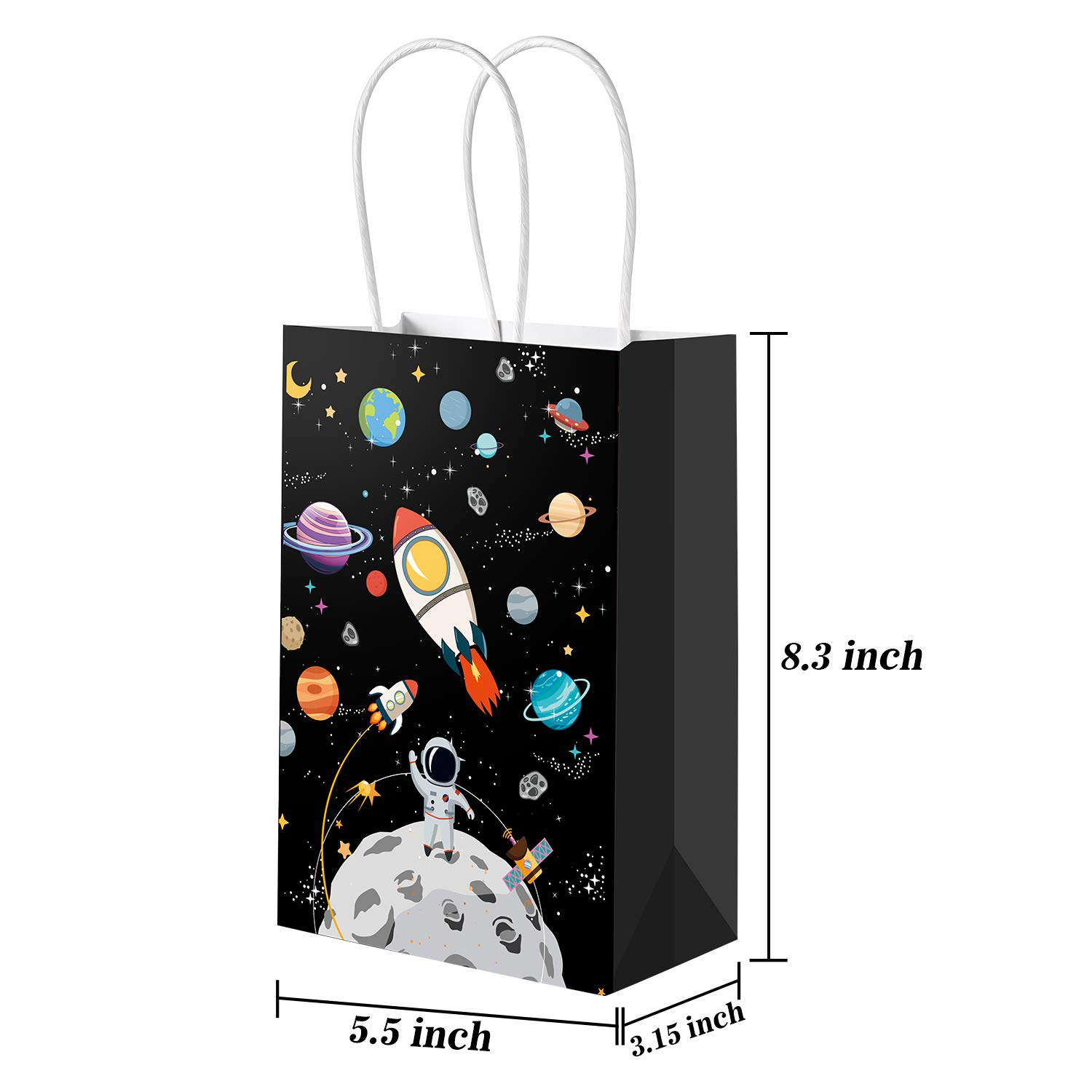 24 Pcs Outer Space Gift Bags with Handles - Galaxy Themed Party Favor Bags for Birthday, Baby Shower & Space Theme Events - Durable Paper Treat Bags for Kids Party Supplies & Classroom Rewards