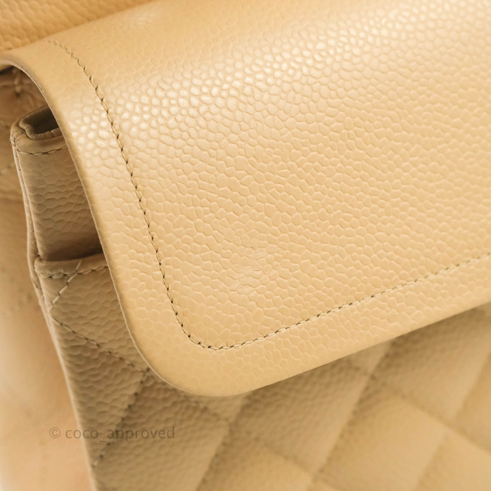 Chanel Classic Medium Double Flap Bag Quilted Beige Caviar Leather with Silver Hardware - Luxury Designer Handbag for Women, Perfect for Work, Evening Events & Special Occasions
