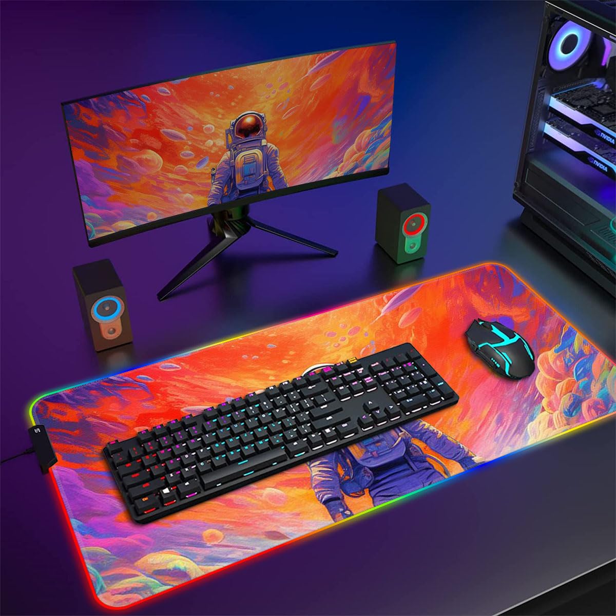Extended Size 'I am in Space' LED Fabric Gaming Mouse Pad - ROG Mouse Pad, Large (60 x 35 x 0.3 cm) for Office Computer, Laptop, Desk | Perfect for Gaming, Work & Home Office Setup