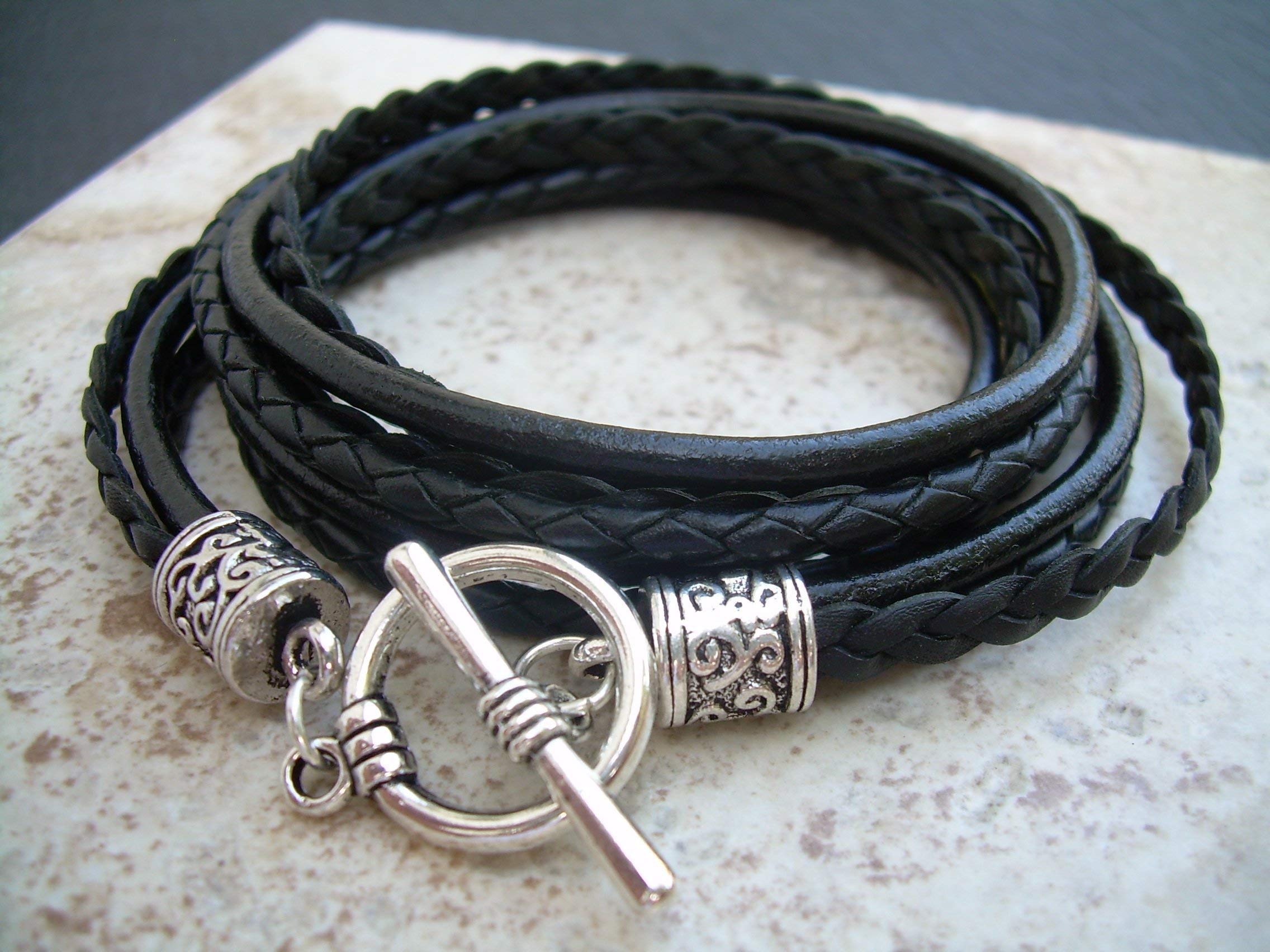 Handmade Women's Triple Wrap Black Leather Bracelet - Stylish Boho Jewelry Gift for Her - Perfect for Casual Wear, Date Nights & Special Occasions