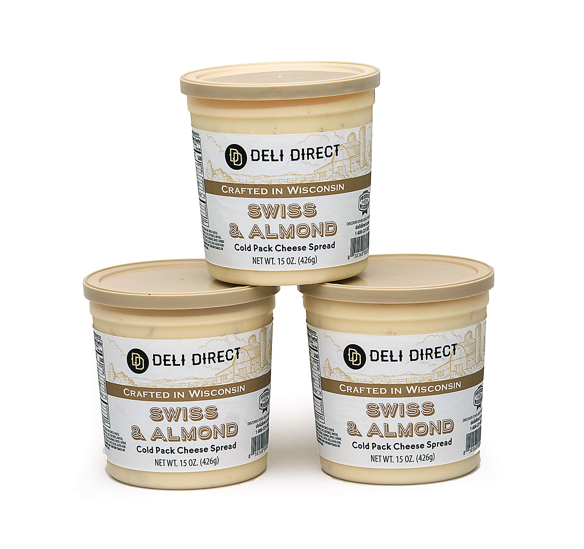 Deli Direct Swiss Almond Cream Cheese Spread - 15 oz (3 Pack) | Gourmet Cheese Dip for Chips, Crackers & Pretzels | Spreadable Flavored Cream Cheese for Bagels, Sandwiches & Snacks | Perfect for Parties, Breakfast & Entertaining