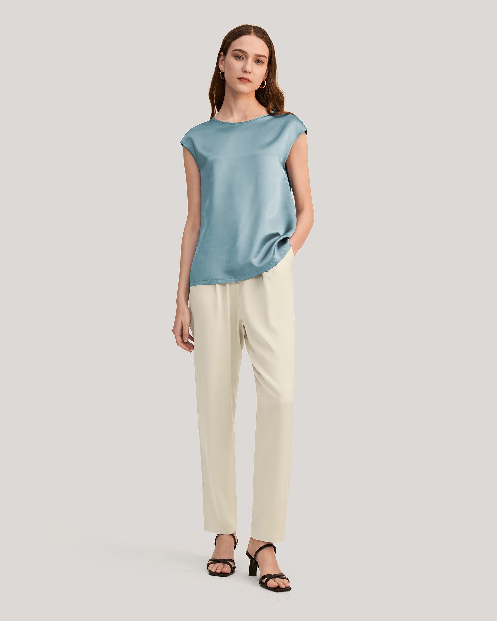 LilySilk Women's Short Sleeve Silk Blouse - 100% Pure Charmeuse Silk Top for Summer | Breathable & Comfortable | Perfect for Office Wear, Date Night & Casual Outings