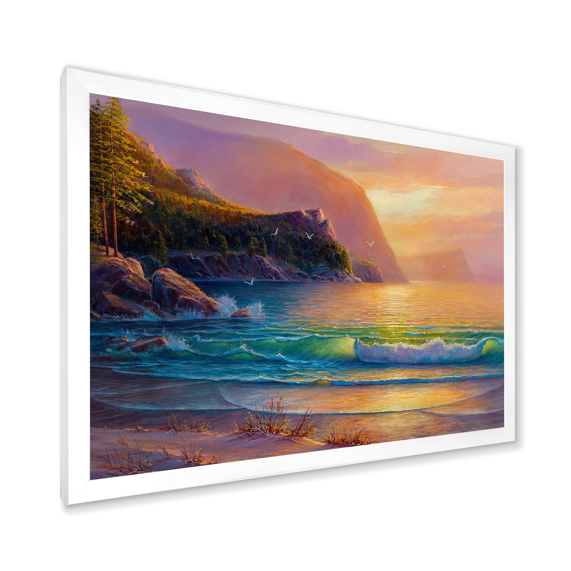 Romantic Beach Sunset Nautical Coastal Framed Wall Art - Perfect for Living Room, Bedroom & Beach House Decor