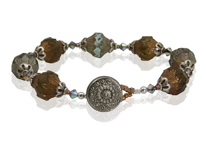 Topaz Glass Crystal Button Bracelet for Women - Elegant Beaded Stretch Bracelet Jewelry Gift for Birthday, Wedding & Party Accessories