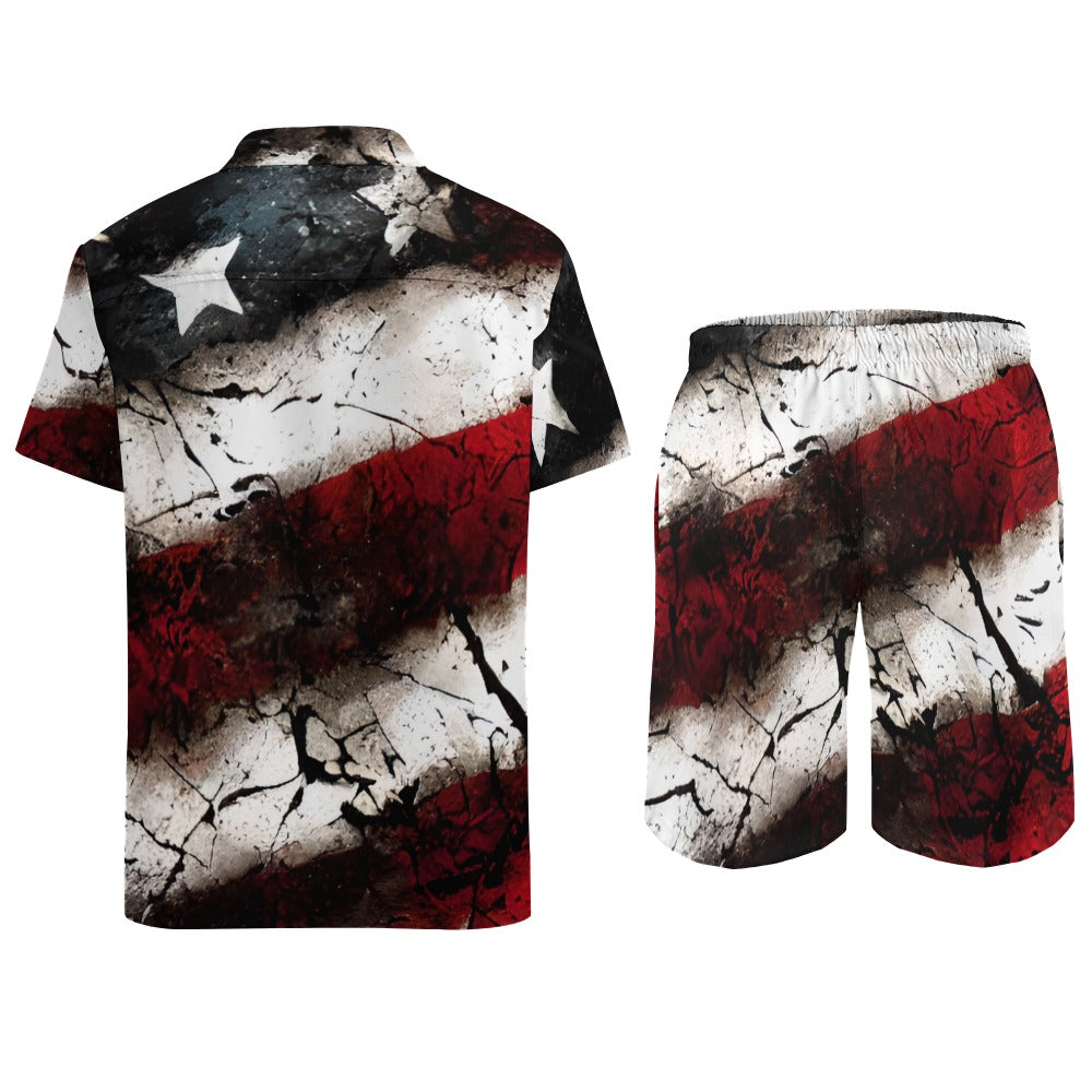 Vintage Grunge Style American Flag Print Beach Suit - Casual Summer Swimwear for Women & Men - Perfect for Pool Parties, Vacations, and Beach Outings